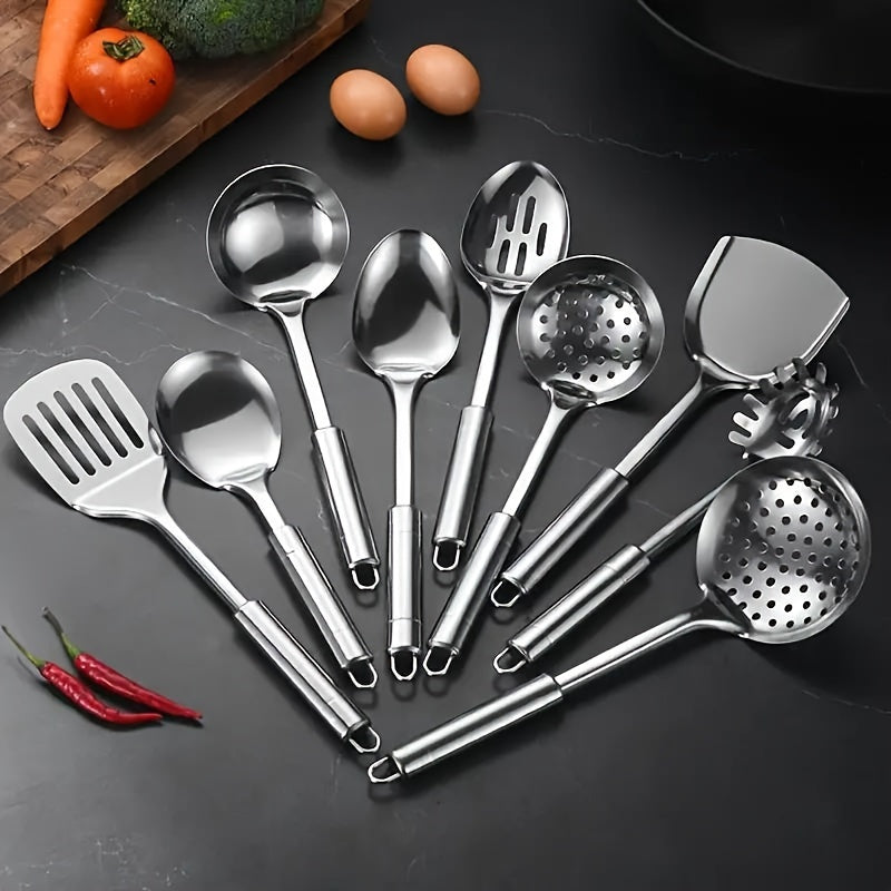 9-Piece Modern Stainless Steel Cooking Utensil Set for Chefs