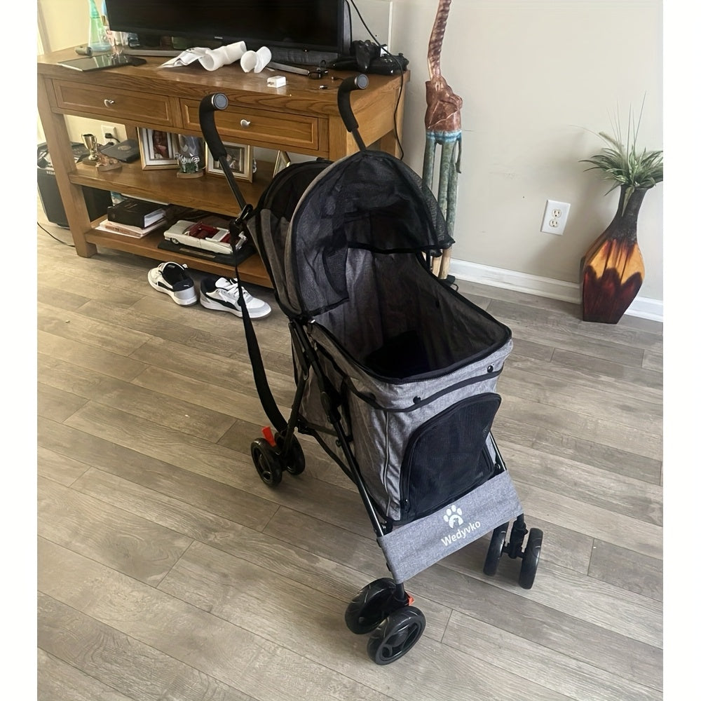 Medium Dog Stroller 50lb With Storage Basket And Leashes