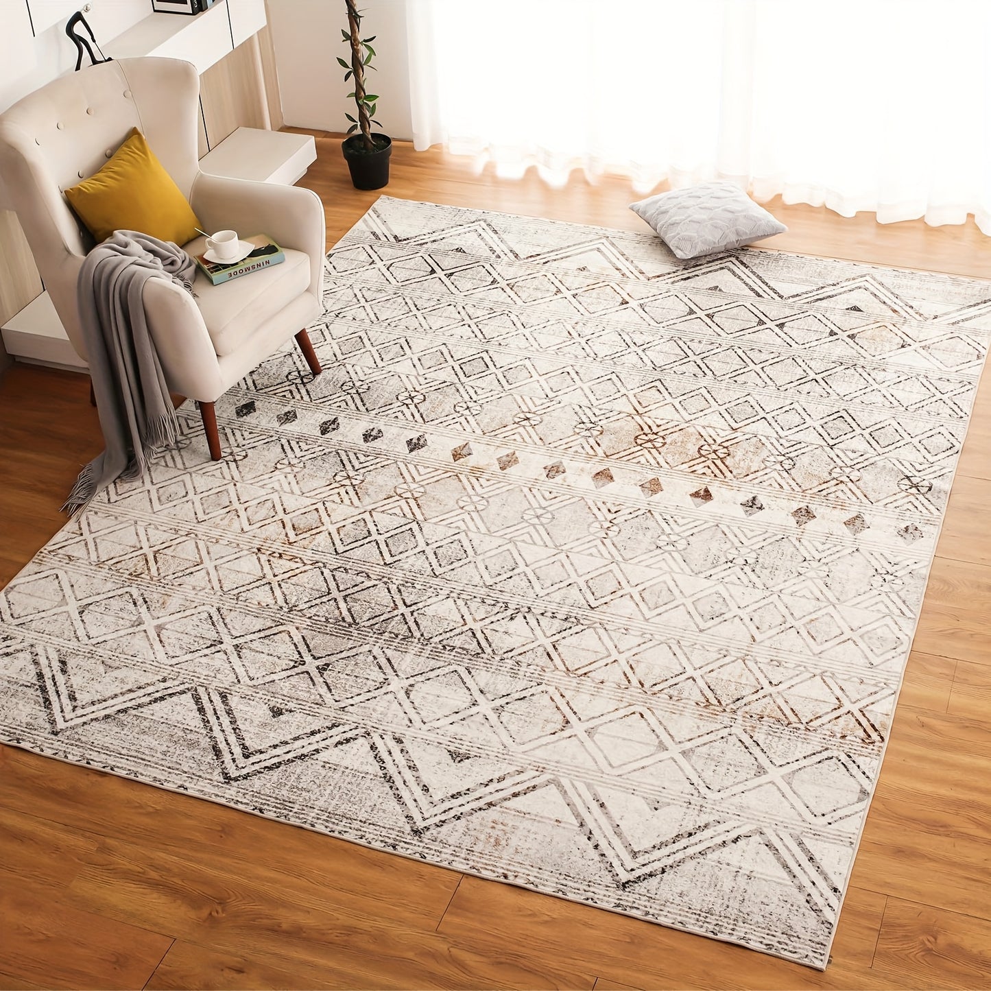 Machine Washable Rug with Non-Slip, Blue Area Rug, Vintage Boho Area Rug for Living Room Bedroom Dining Home Office Rugs