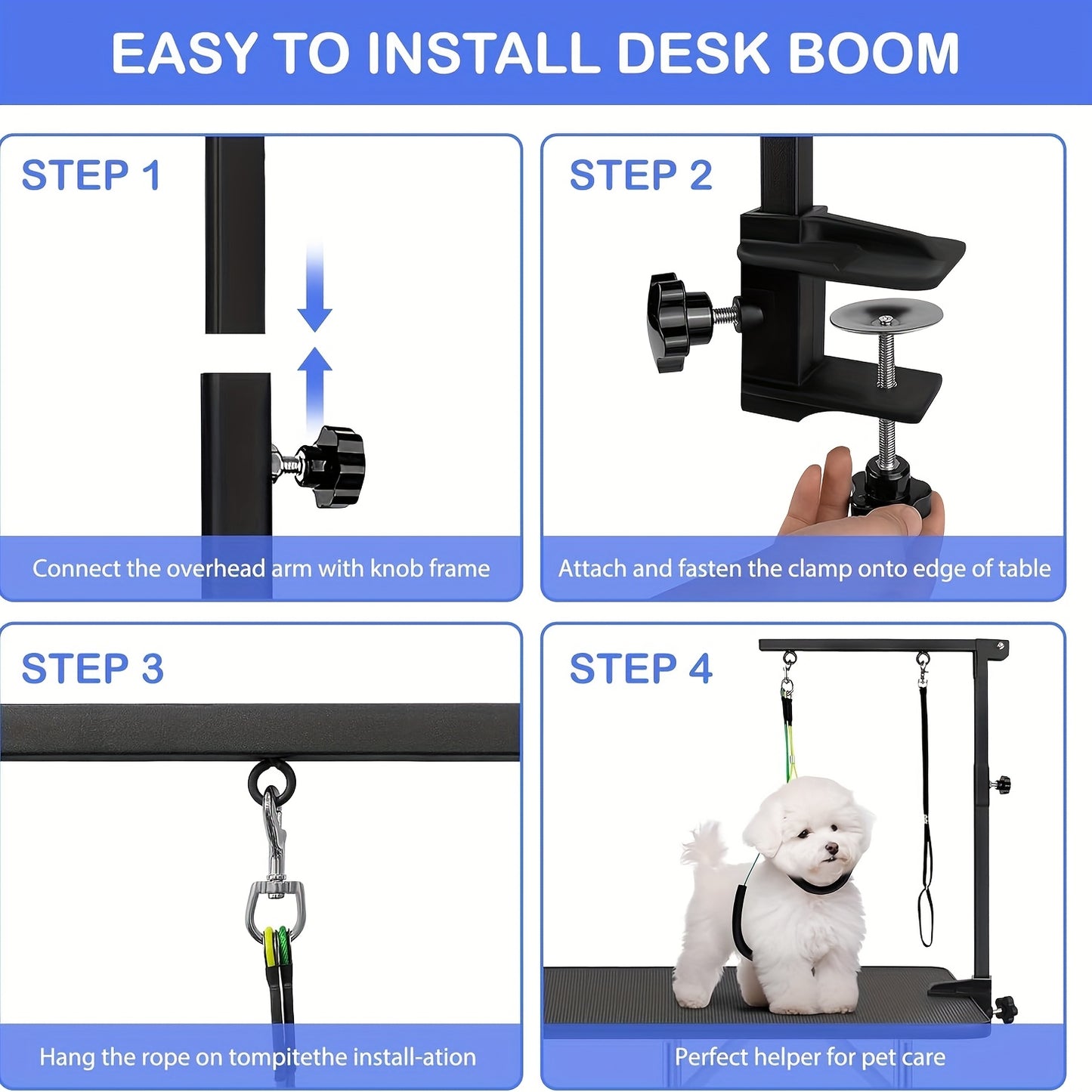 37" Dog Grooming Table Arm Dog Grooming Stand With Loop Noose Foldable Dog Grooming Harness For Small Medium Dogs