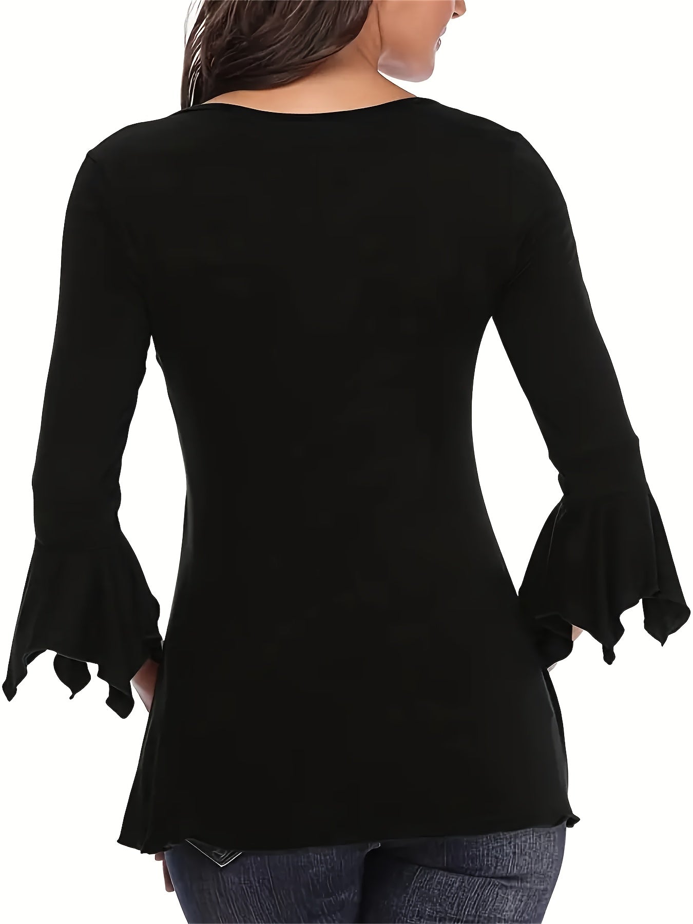 Elegant V-Neck Top Women's Casual Black Blouse with Buttons