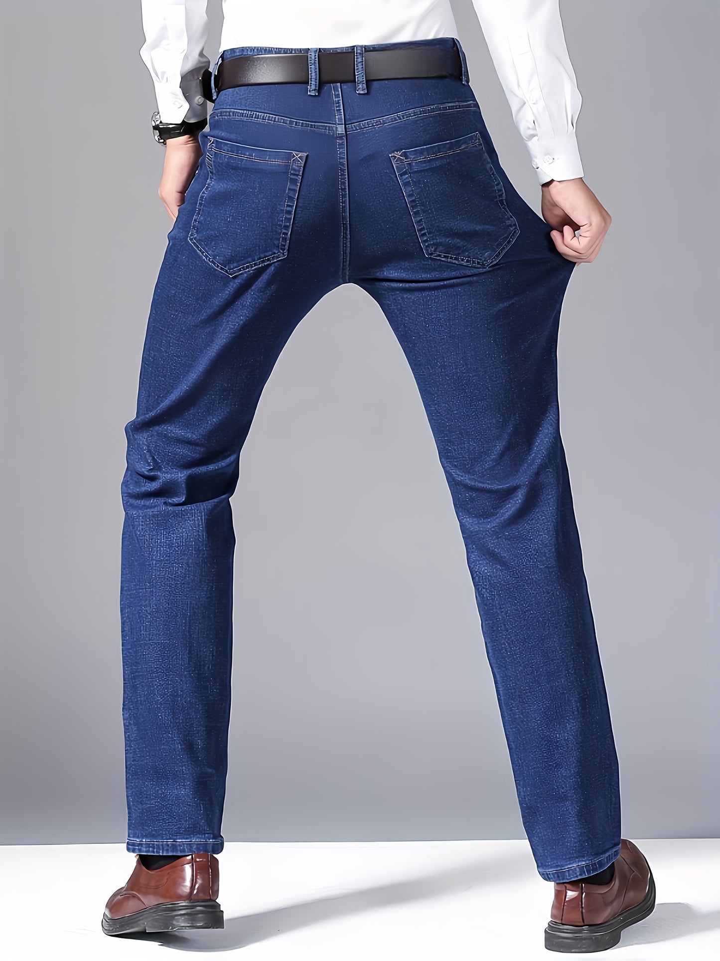Business Jeans, Stylish Jeans, Slim-Fit Jeans, Skinny Jeans, Straight-Leg Jeans, Classic Men'S Business Casual Jeans - Versatile All-Season Jeans, Regular Fit, Polyester Blend, Machine Washable, Everyday Denim | Classic Denim
