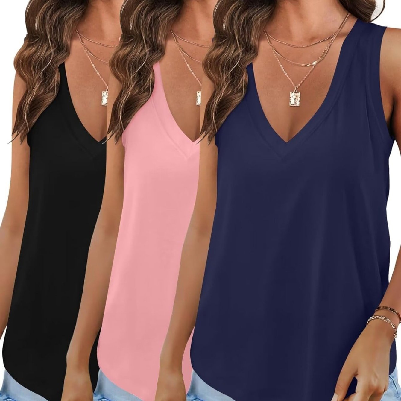 3 Pack Women's Soft Stretchy V-Neck Tank Tops - Casual Wear