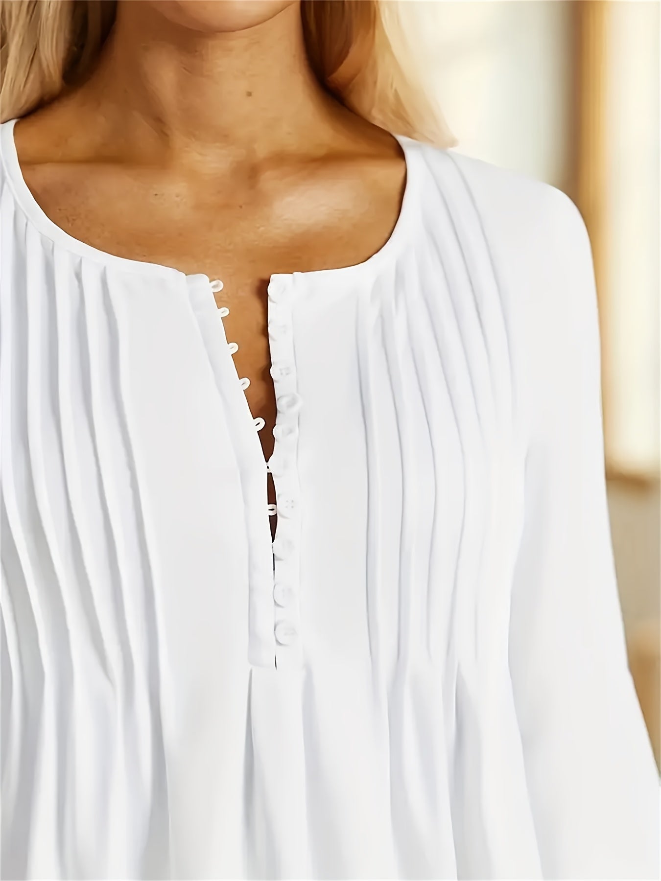 Elegant V-Neck Top Women's Casual Black Blouse with Buttons