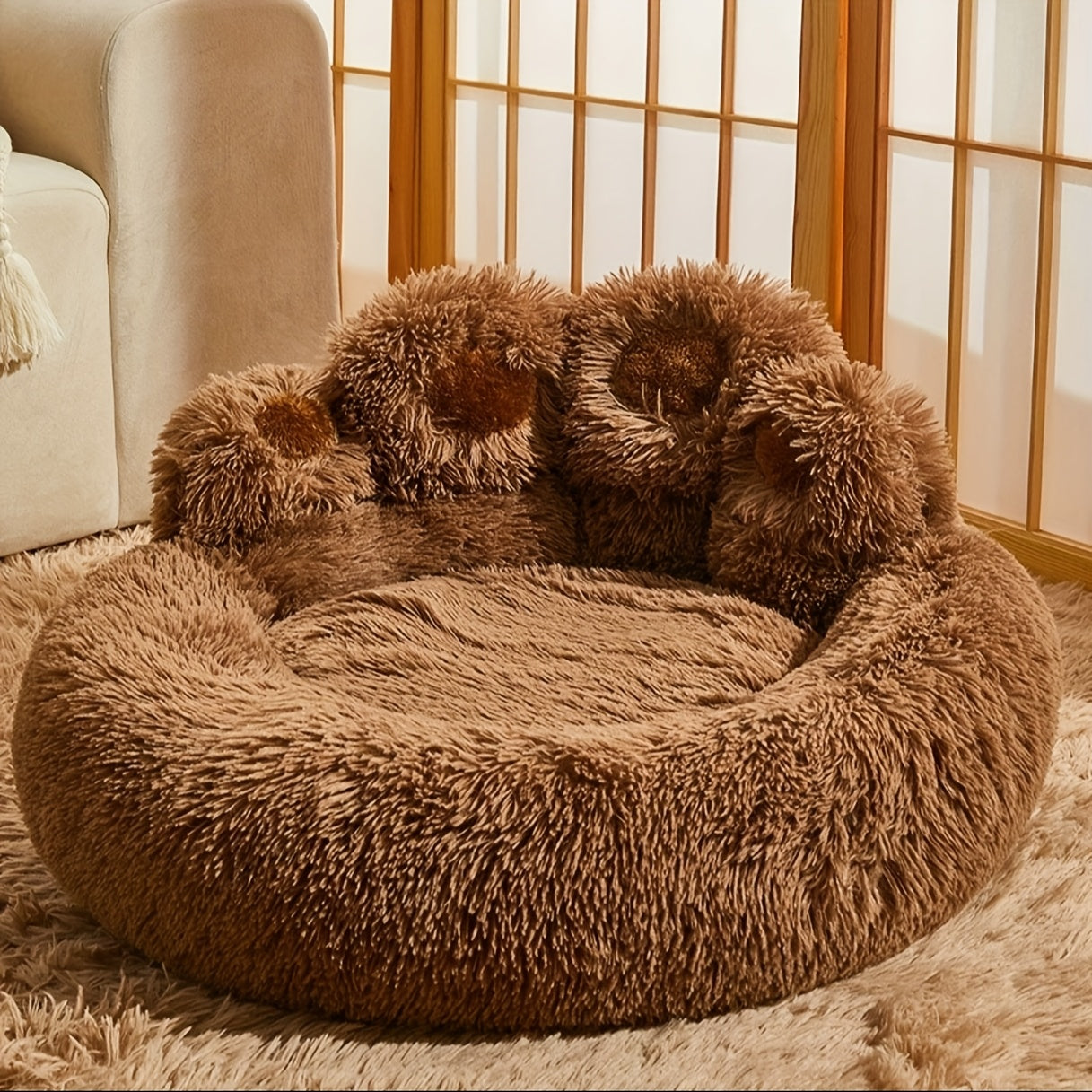 Ultra Soft Plush Pet Bed & Cozy Nest, Available In L, XL, 2XL, Non-Slip Dog & Cat Cushion, Furry Kennel, Perfect Holiday Gift Choice.