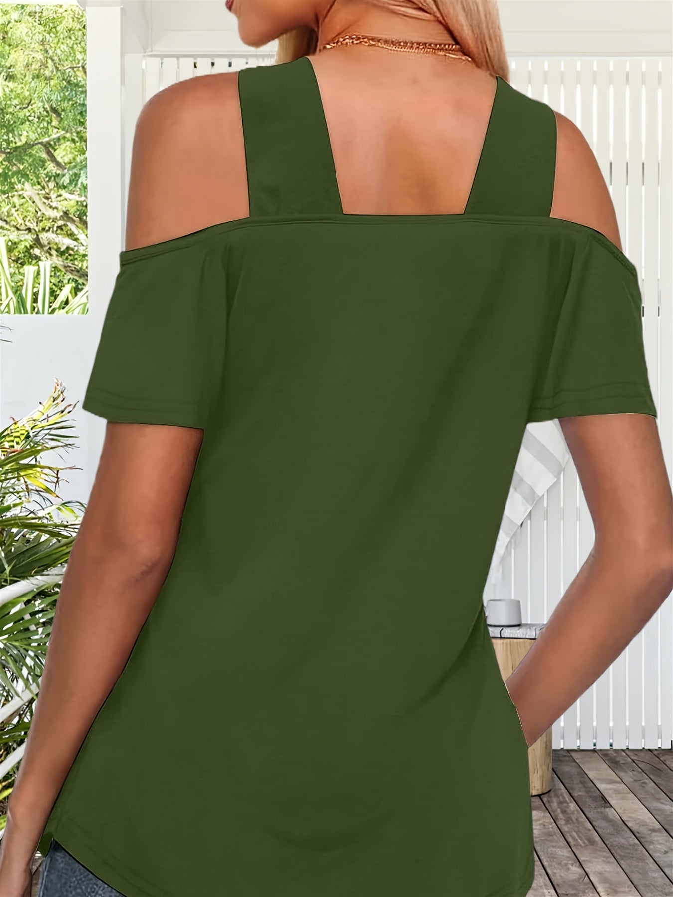 Fashionable V-Neck Cold Shoulder Top - Soft Autumn Wear