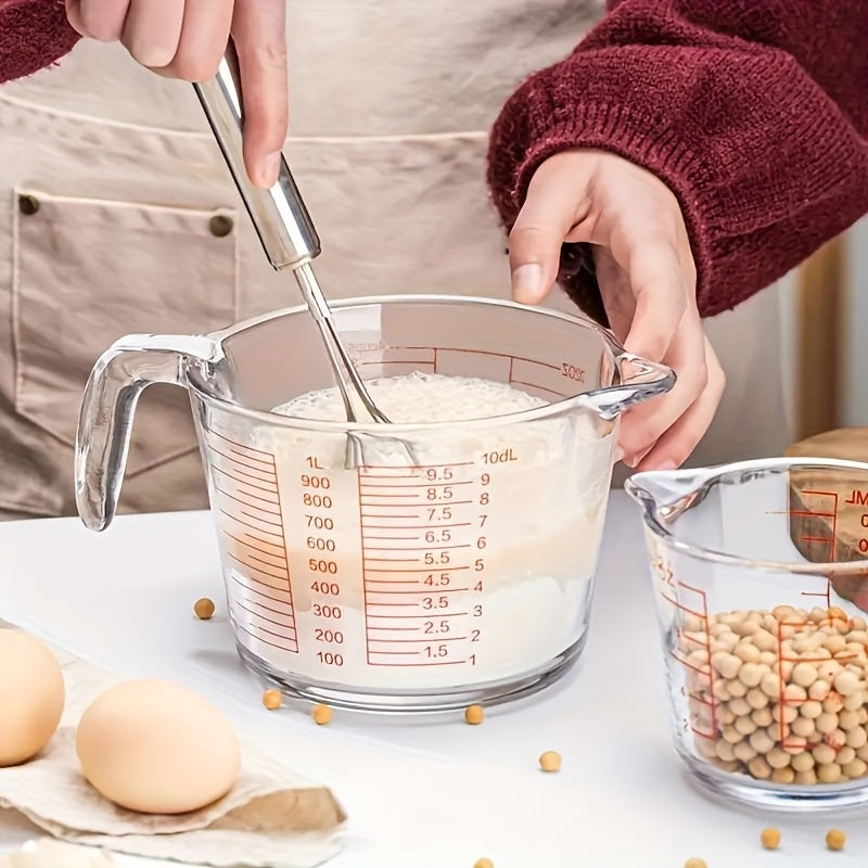 11.83oz 16.91oz 33.81oz Three-piece Set Glass Kitchen Measuring Cup With Scale Glass Cup Food-grade High-temperature Resistant Breakfast Milk Cup Egg-beating Baking Measuring Cup Glass Water Cup