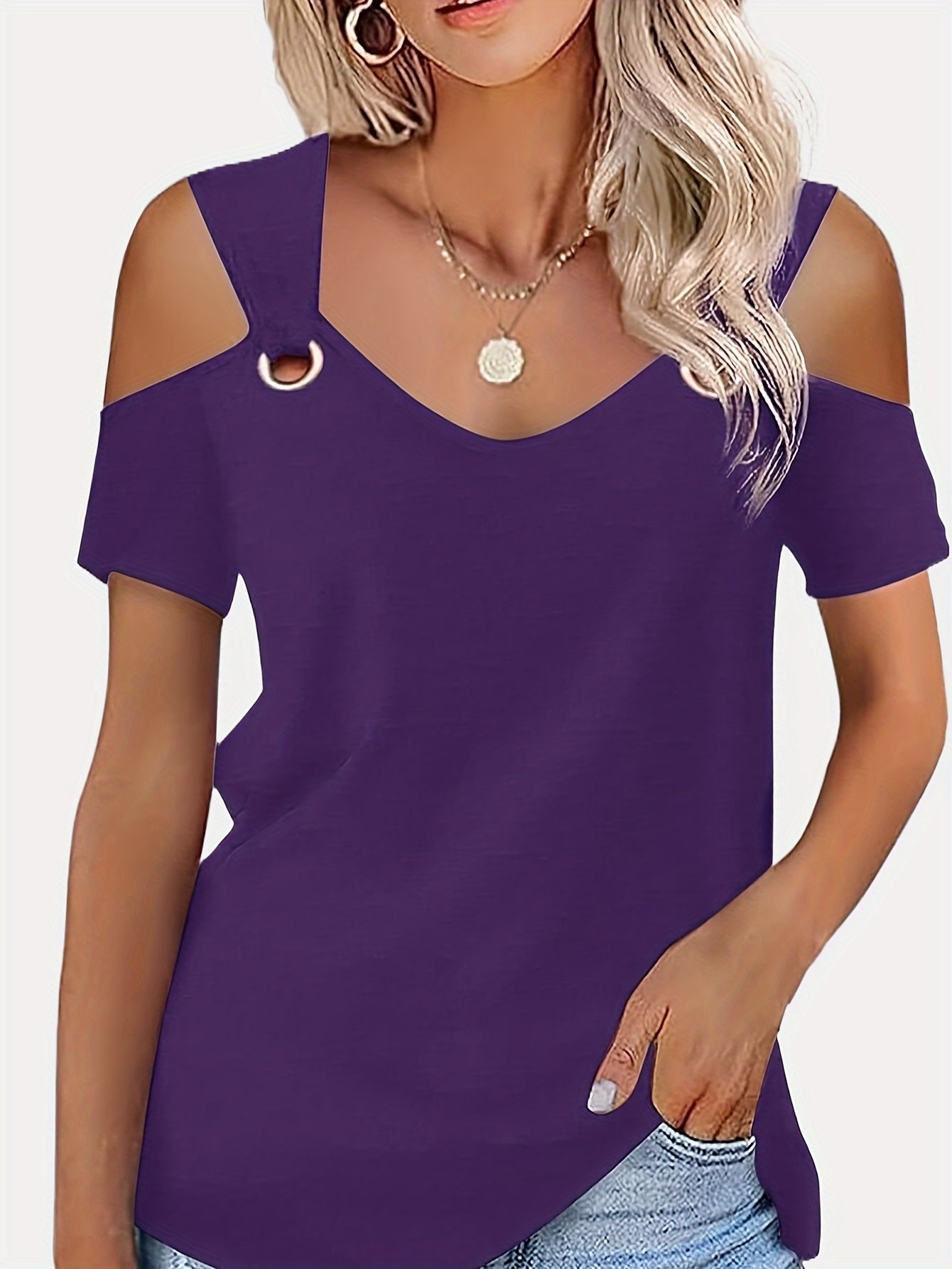 Fashionable V-Neck Cold Shoulder Top - Soft Autumn Wear