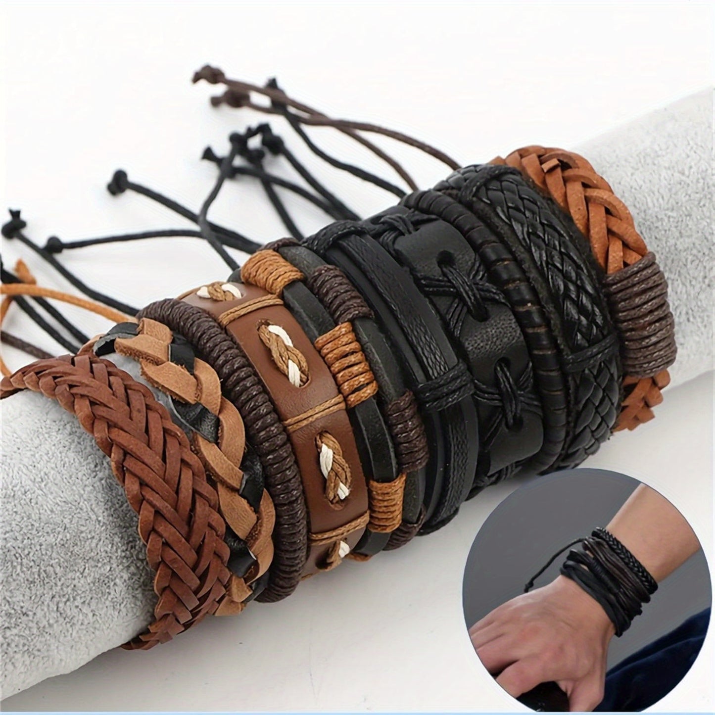 Random Shipment 26pcs Vintage Adjustable Faux Leather Bracelet, DIY Braided Faux Leather Bracelet, Mixed Gender Style, Black Brown Cuff Bracelet, Party Gift