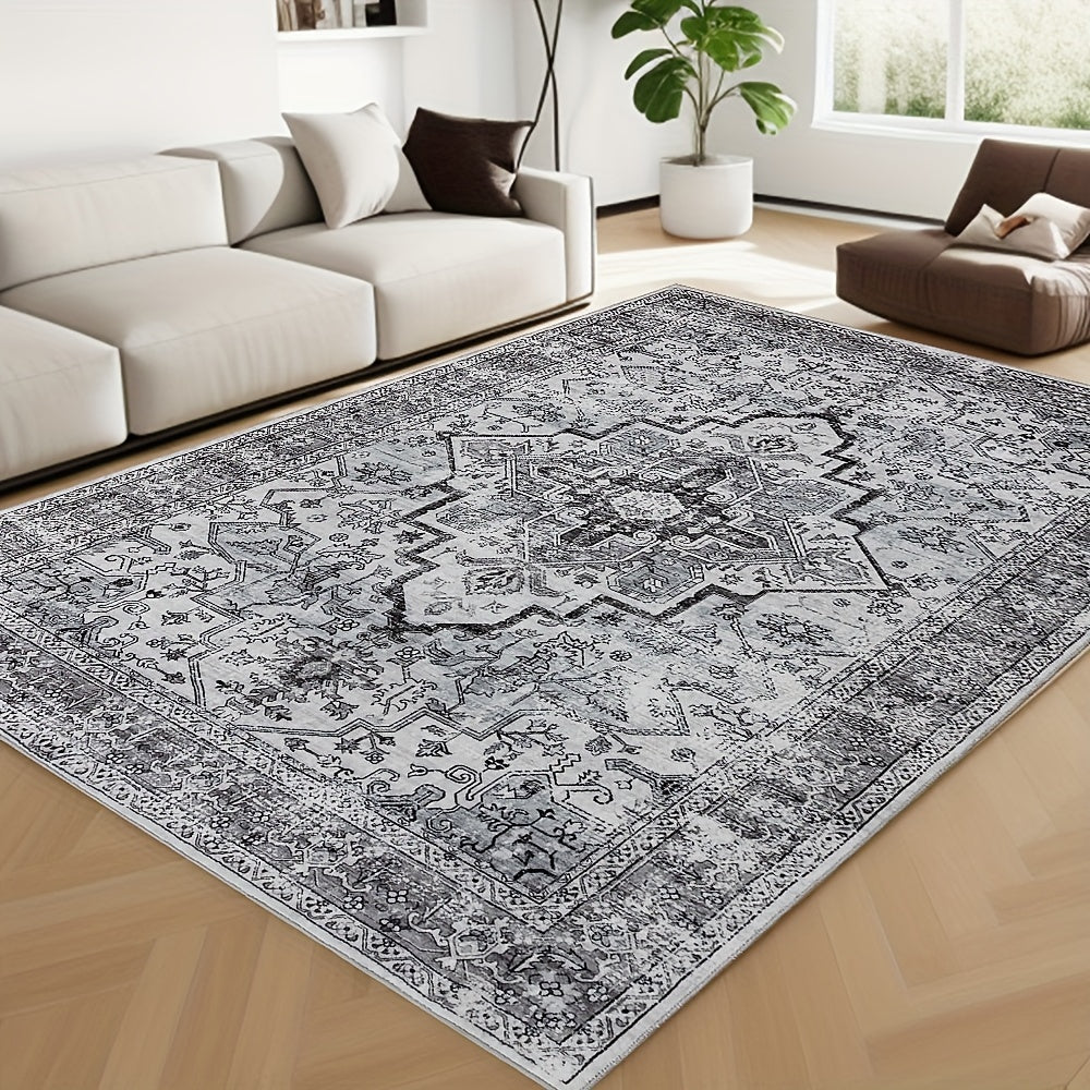 Bohemian Beige Washable Rugs, Ultra Soft Area Rugs, Non Slip Retro Rugs Foldable, Living Room And Bedroom Stain Resistant Rugs