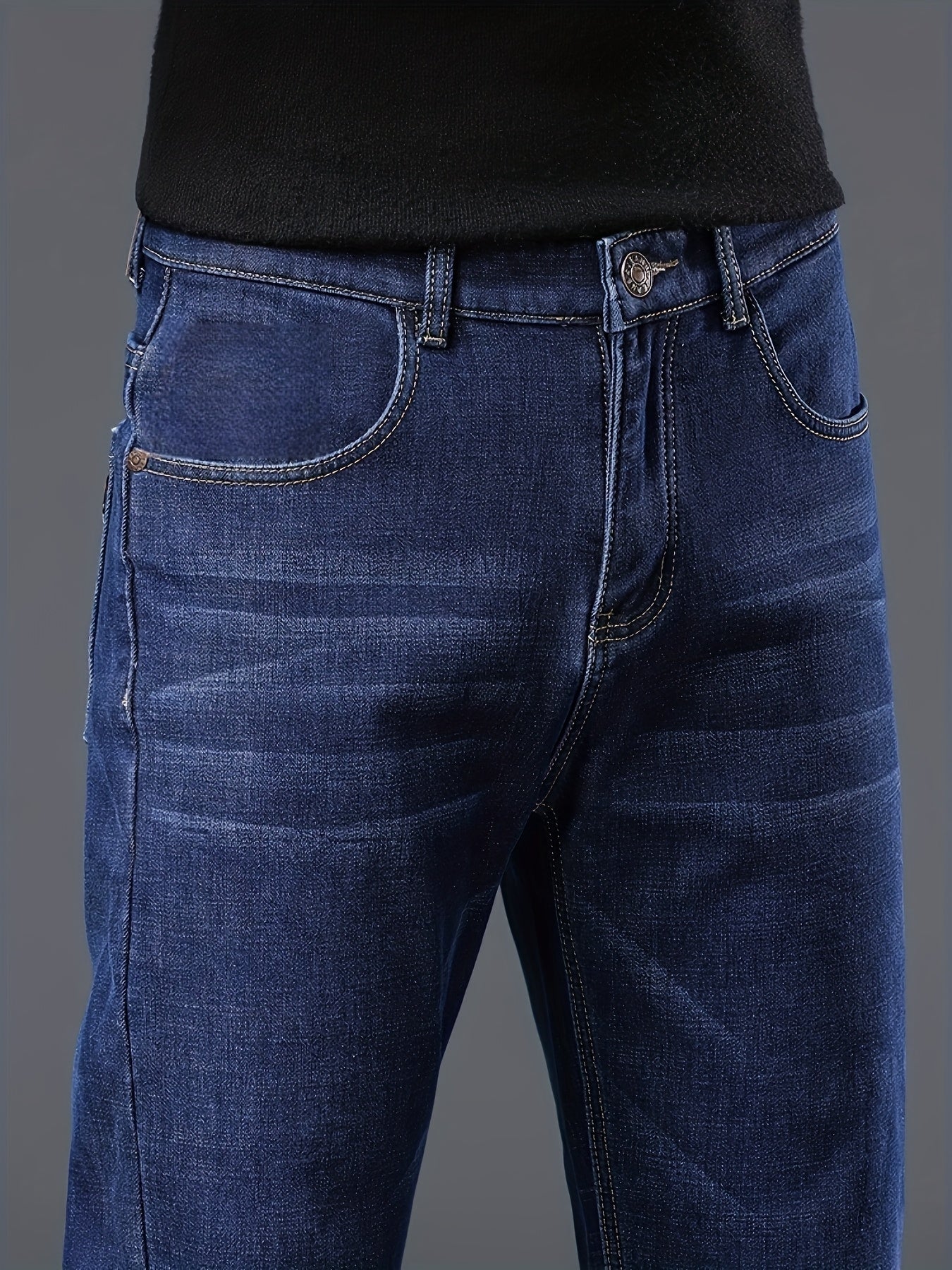 Men'S Classic Straight-Leg Jeans - Suitable for All-Season Business Casual, Black Color, with Stitching Details, Polyester Blend, Machine Washable, Tailored Fit Jeans for Various Casual Outings And Dates.