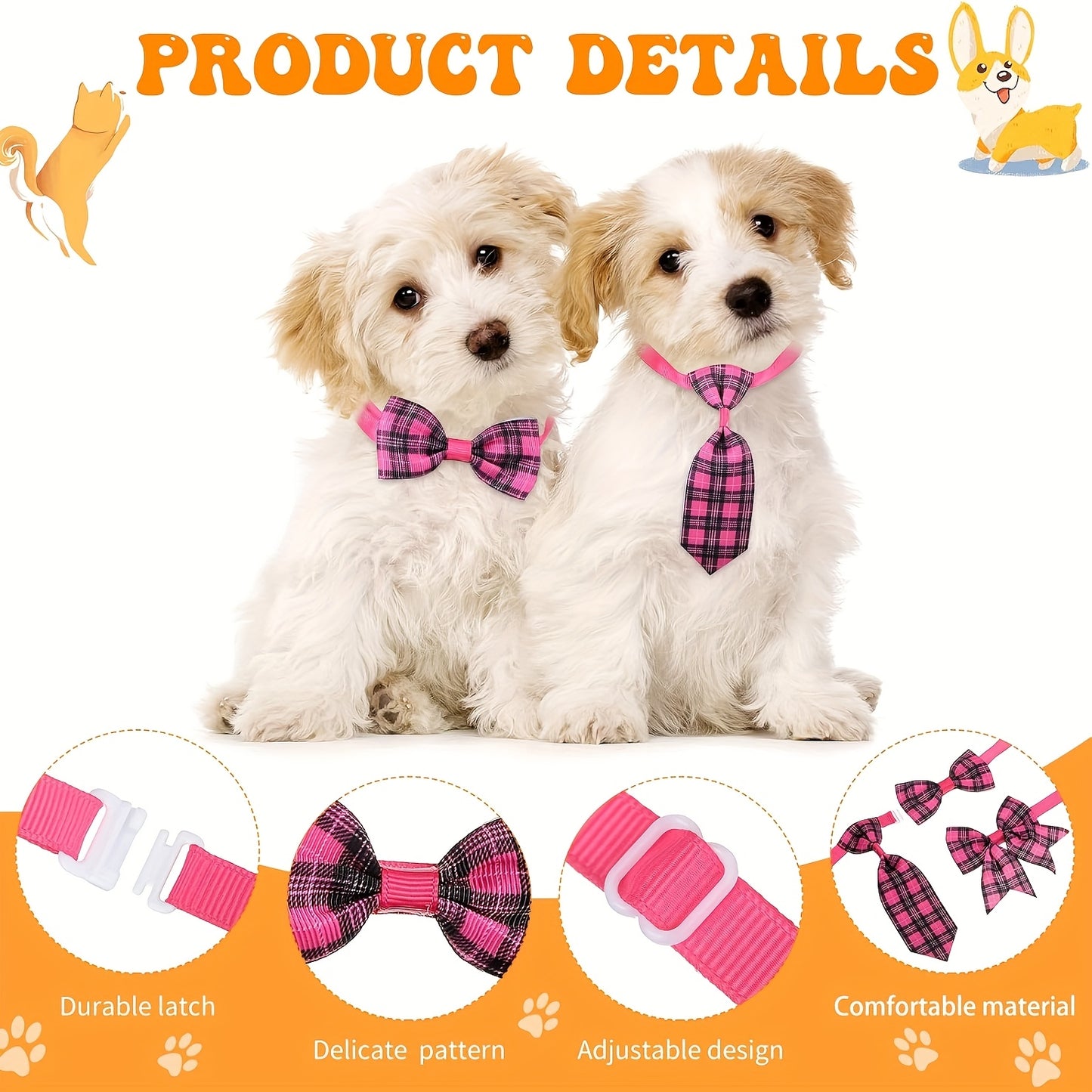 100pcs Plaid Dog Bow Tie Collar Set For Small Medium Dogs