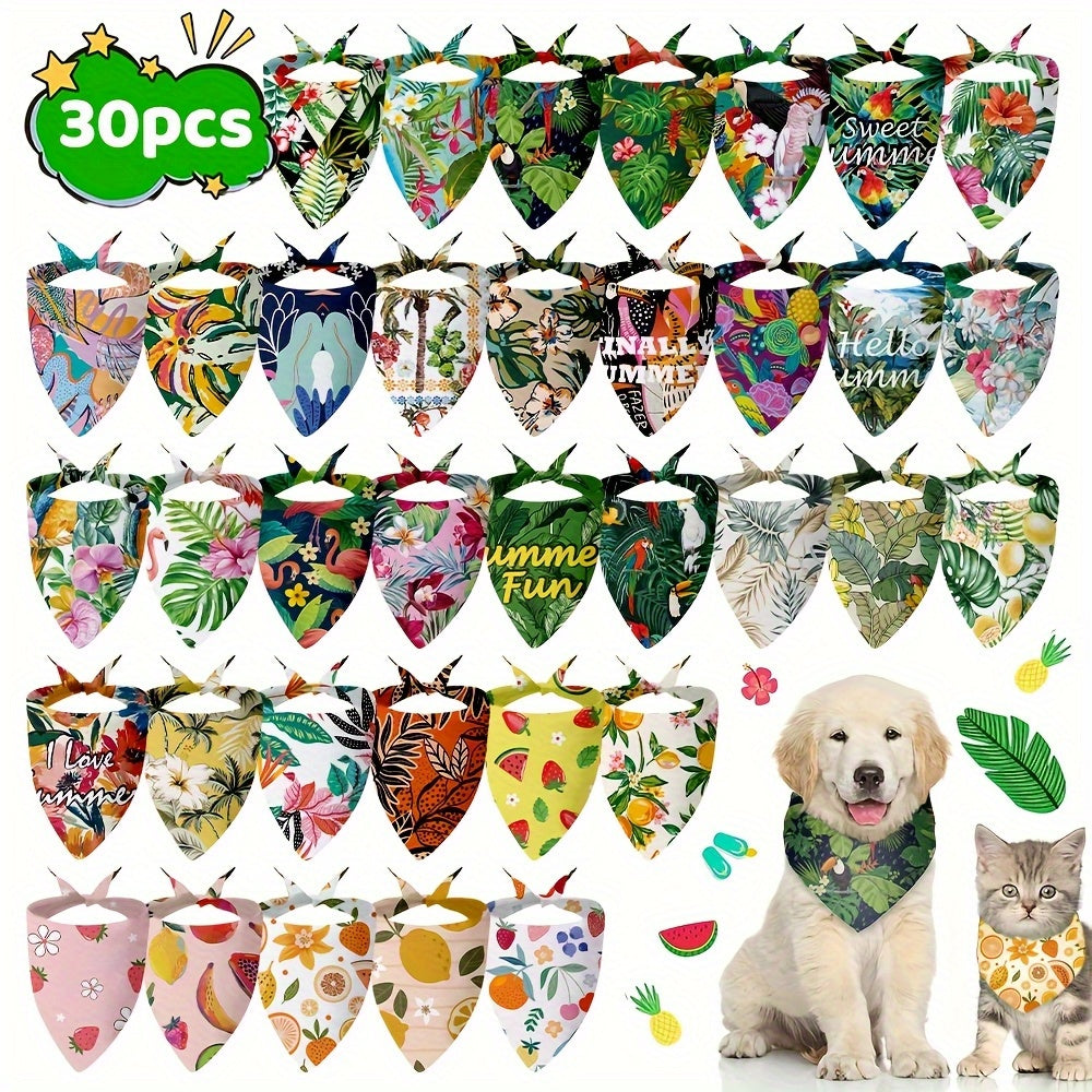 50pcs Summer Floral Pet Bandana Washable Dog Scarf Set