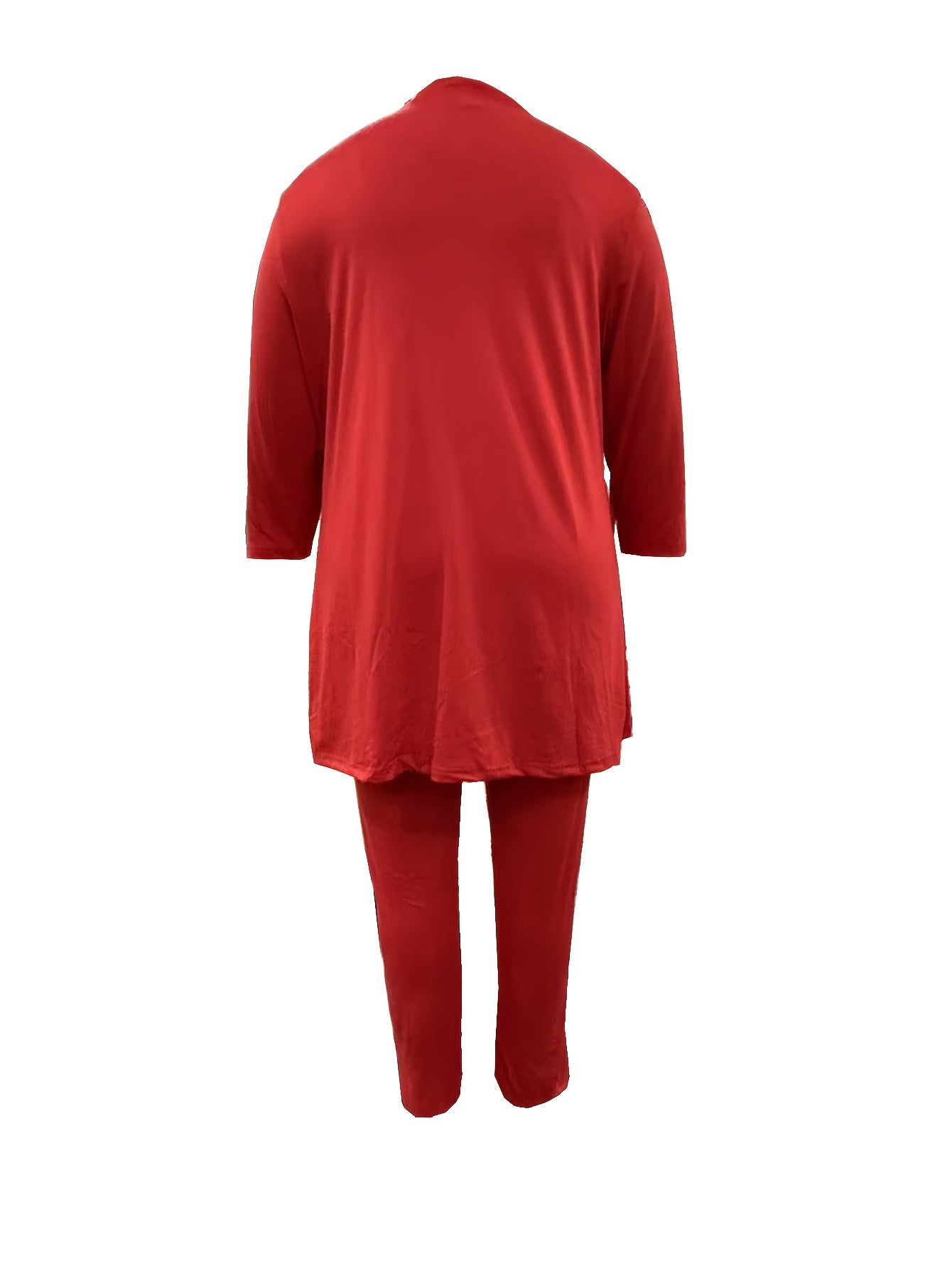 Plus Size Two-piece Set, Solid Color Round Neck 7-inch Sleeve Top And Pants Set, Women'S Two-piece Set
