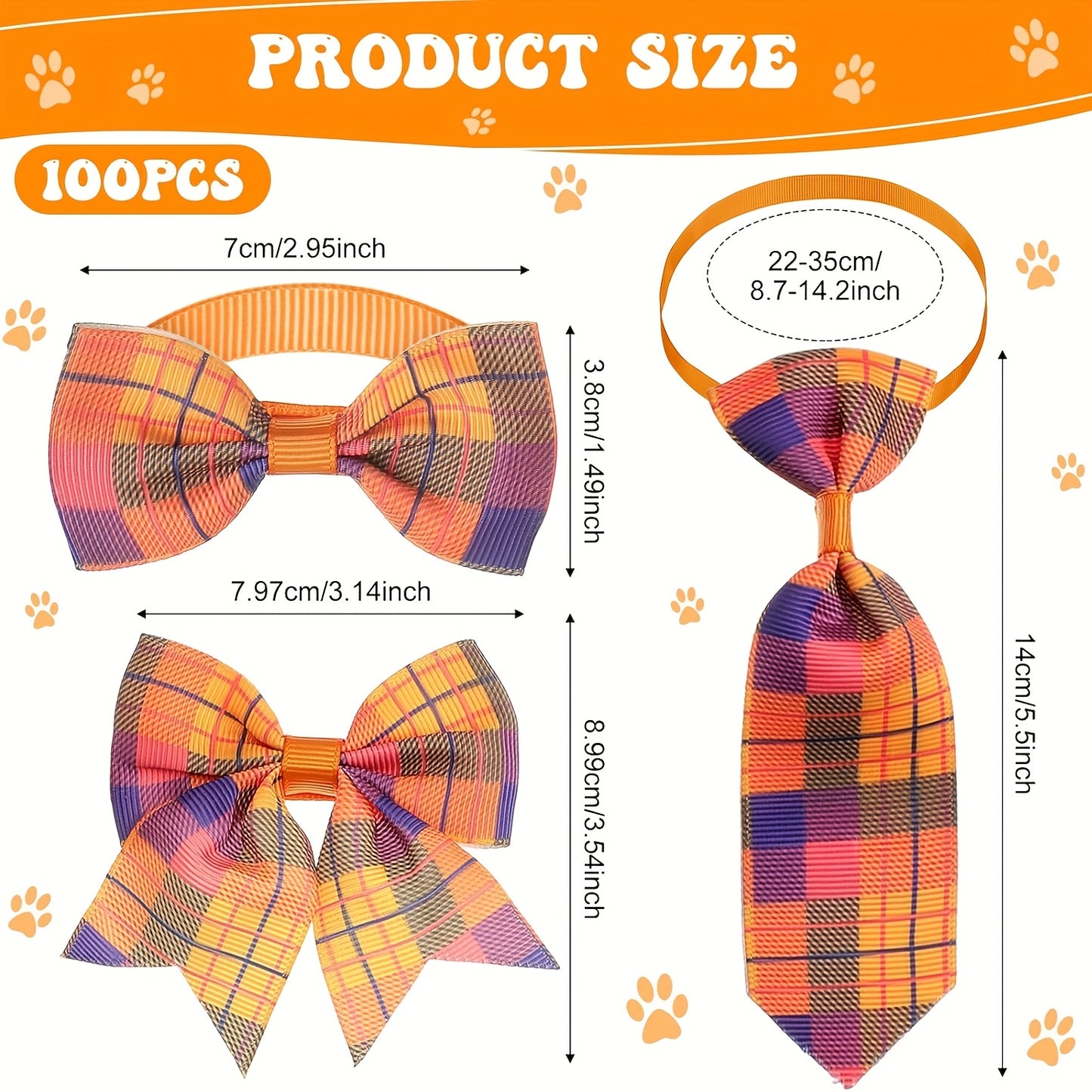 100pcs Plaid Dog Bow Tie Collar Set For Small Medium Dogs