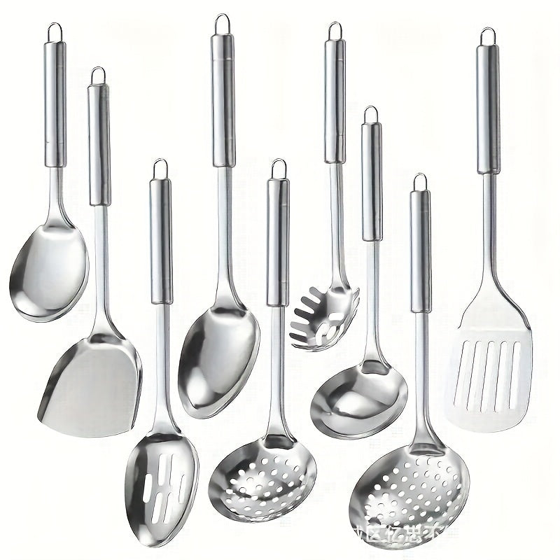 9-Piece Modern Stainless Steel Cooking Utensil Set for Chefs