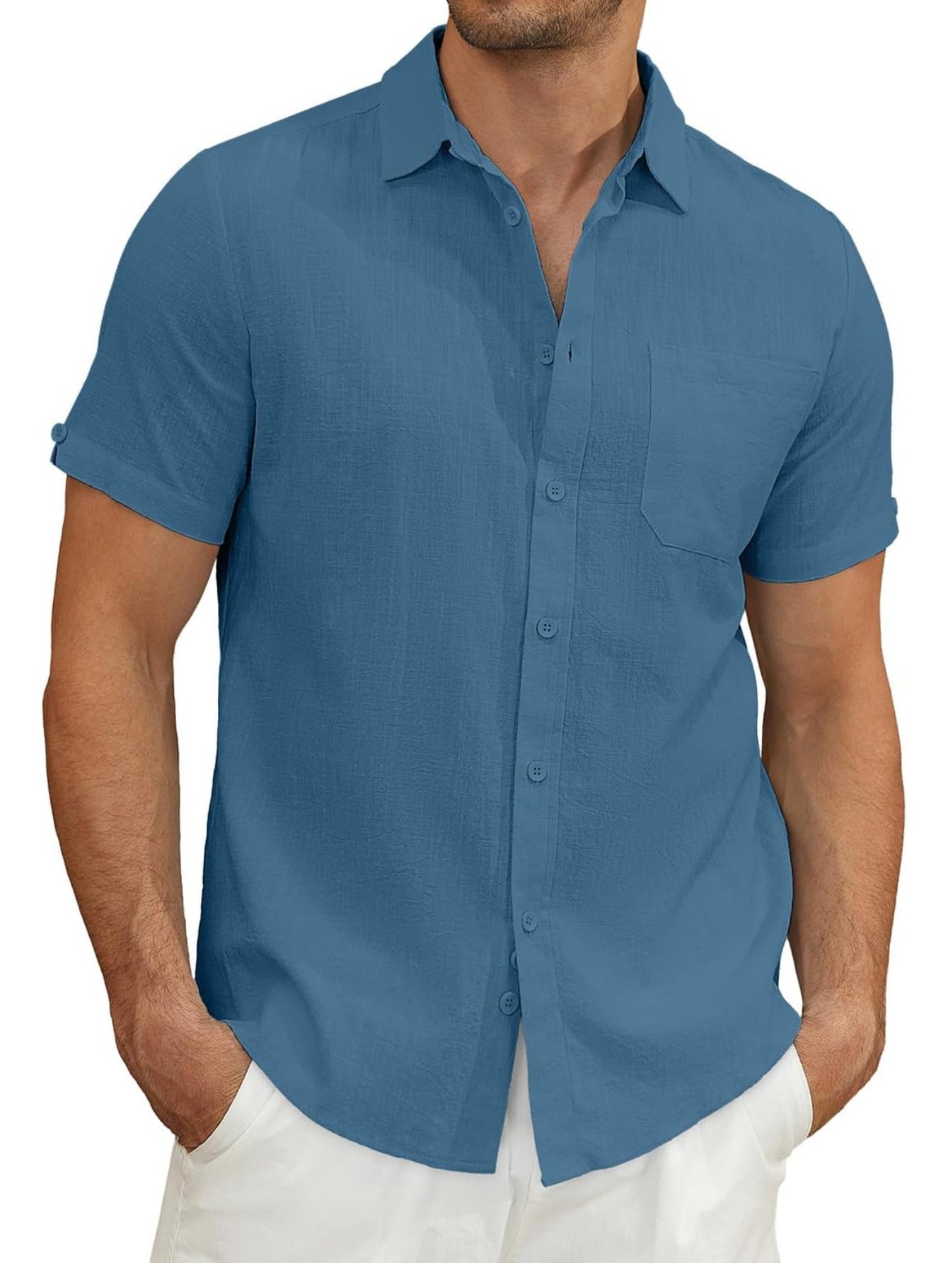 Men's Lightweight Casual Button Short Sleeve Cotton Shirt