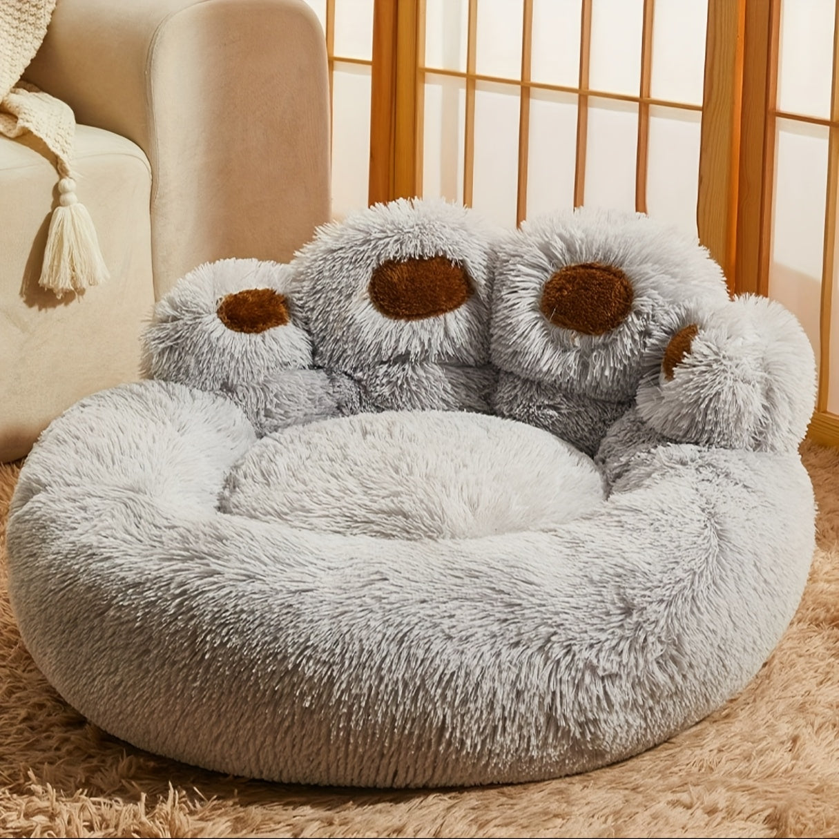 Ultra Soft Plush Pet Bed & Cozy Nest, Available In L, XL, 2XL, Non-Slip Dog & Cat Cushion, Furry Kennel, Perfect Holiday Gift Choice.