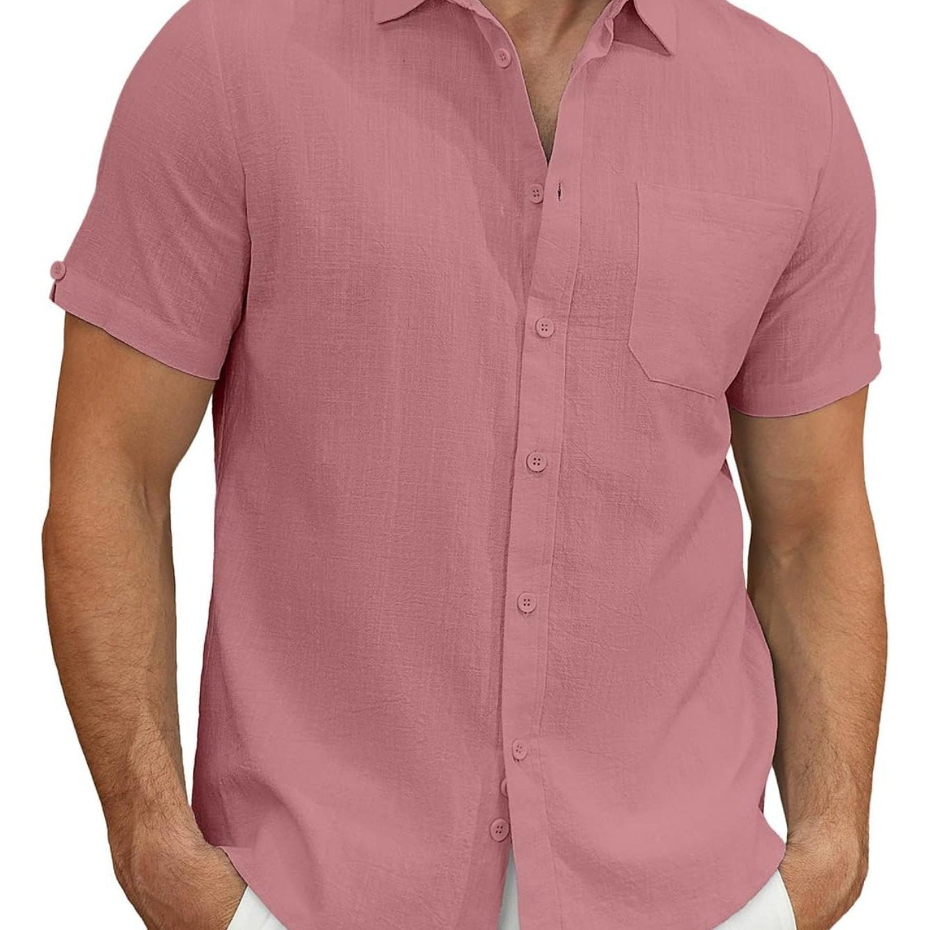 Men's Lightweight Casual Button Short Sleeve Cotton Shirt