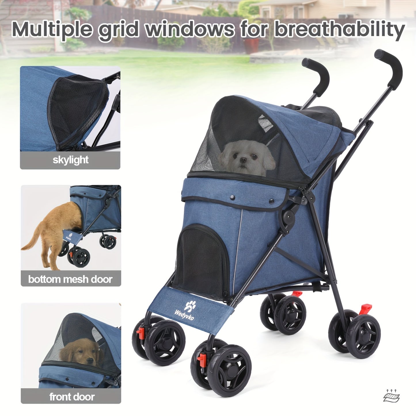 Umbrella Dog Stroller, Travel Portable Pet Stroller For Small Puppy Dogs & Cats, Up To 33 Lbs Only 7.8 Lbs Travel-friendly Pet Stroller