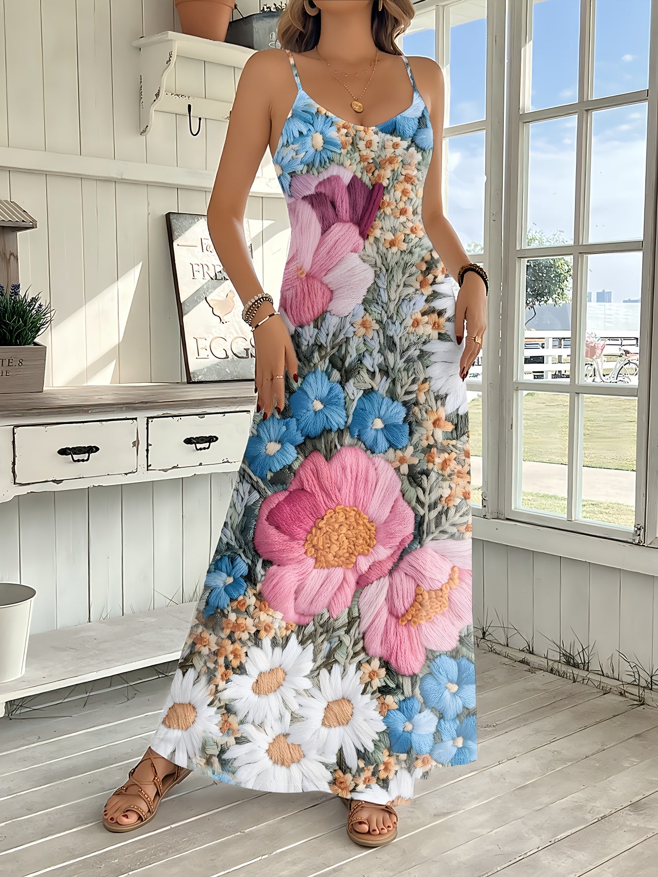 Lightweight And Flowing Floral Print Jumpsuit For Spring And Summer Holidays - Women'S Casual Camisole Jumpsuit