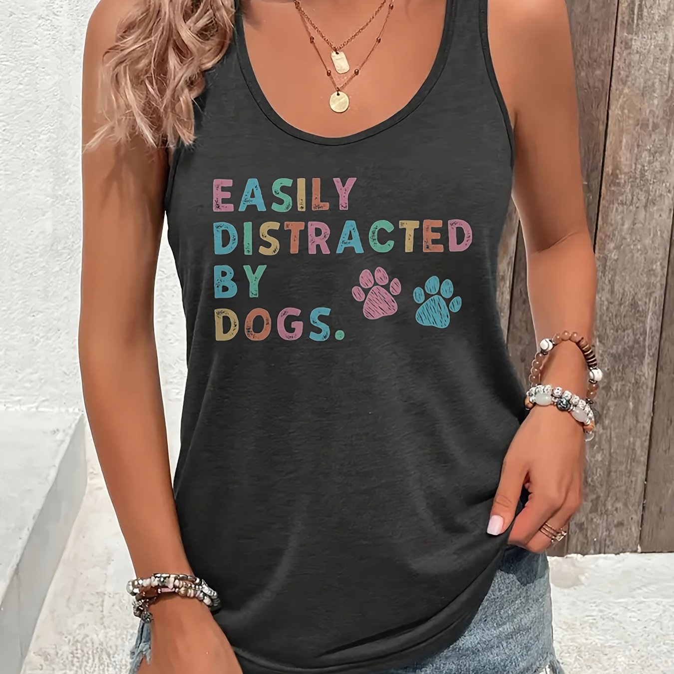 Women's Sleeveless Casual Vest, Easily Distracted By Dogs