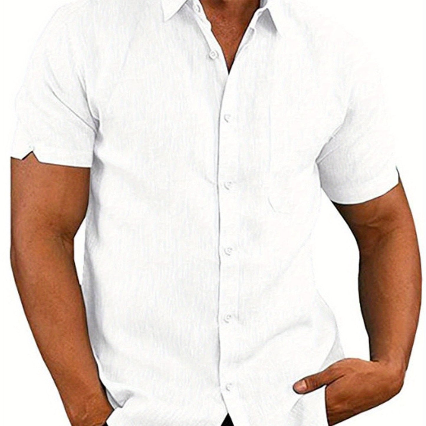 Mens Casual Loose Linen Short Sleeve Shirt Turndown Collar