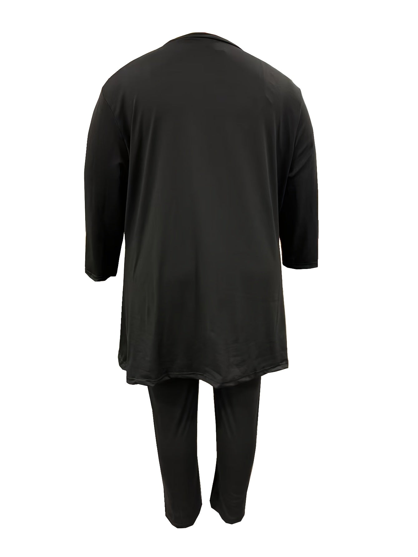 Plus Size Two-piece Set, Solid Color Round Neck 7-inch Sleeve Top And Pants Set, Women'S Two-piece Set