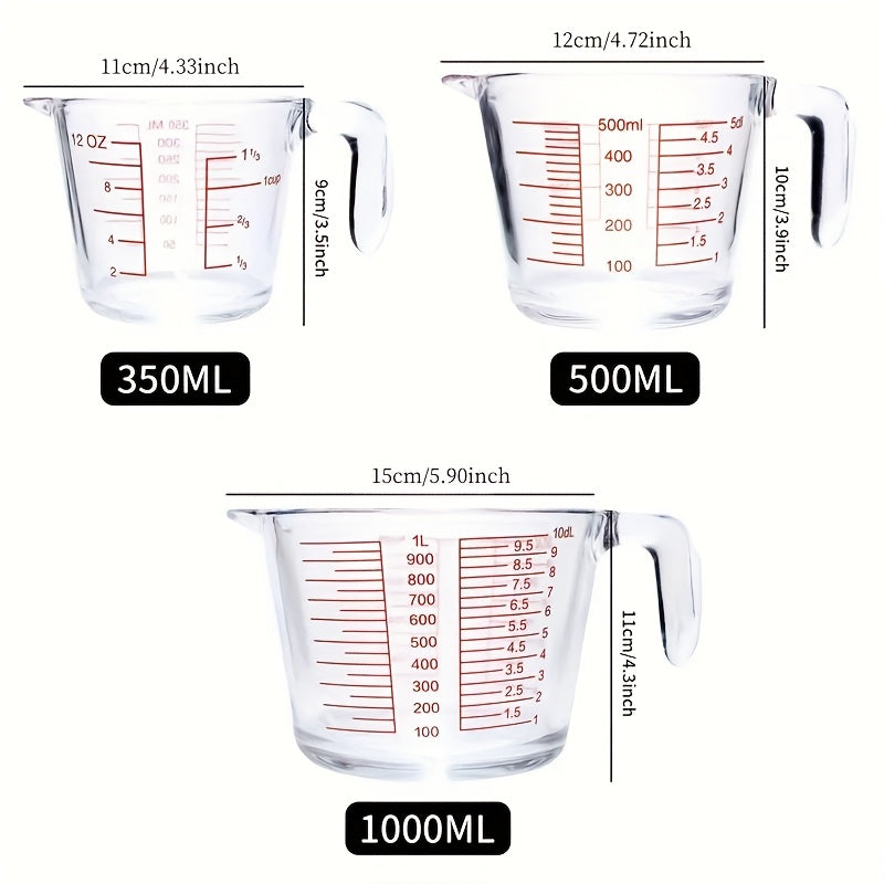 11.83oz 16.91oz 33.81oz Three-piece Set Glass Kitchen Measuring Cup With Scale Glass Cup Food-grade High-temperature Resistant Breakfast Milk Cup Egg-beating Baking Measuring Cup Glass Water Cup