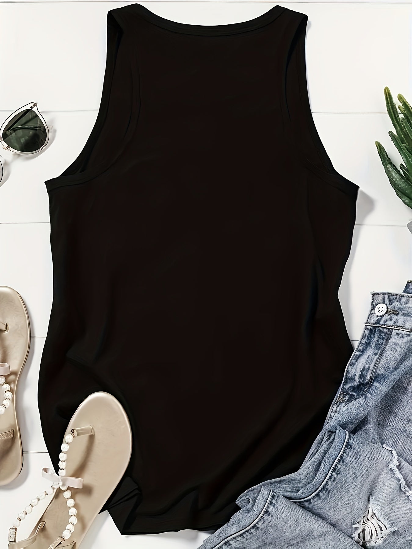 Women's Bohemian Yoga Tank Top - Breathable, Black Mandala & Letter Print Design, Perfect for Sports and Casual Wear, 180g/㎡, Machine Washable