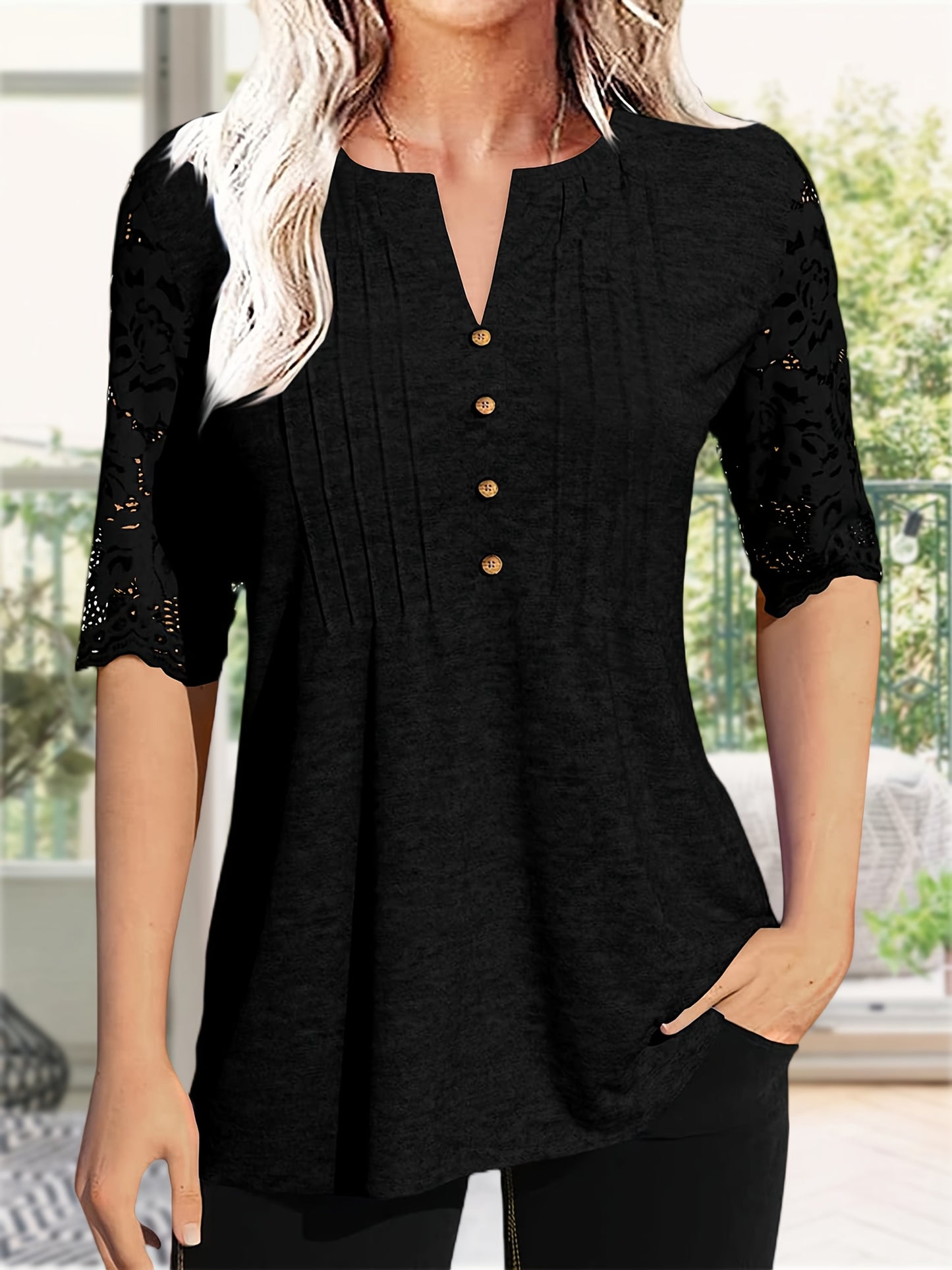 Women'S Zipper Summer Pleated Button Short Sleeve T-Shirt