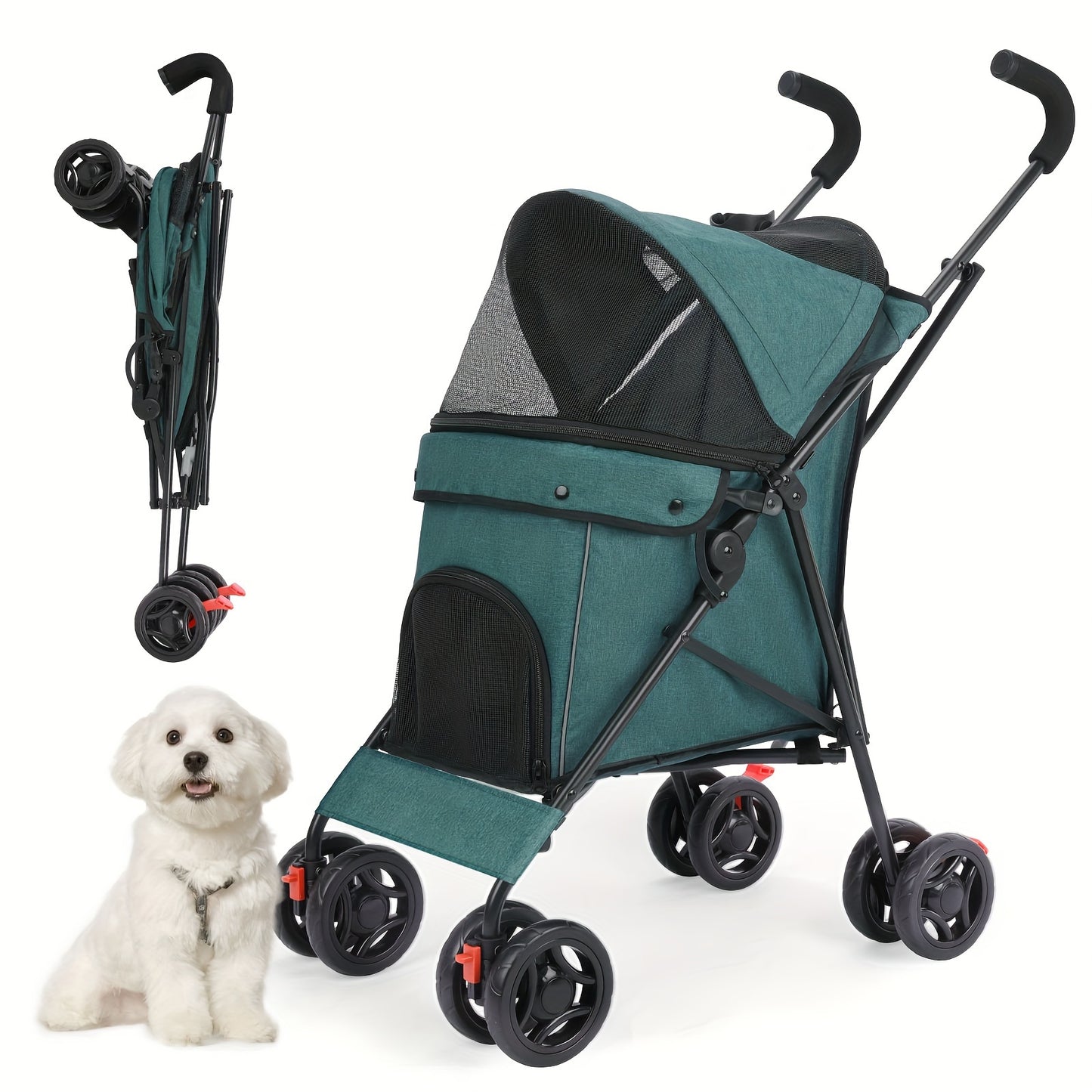 Medium Dog Stroller 50lb With Storage Basket And Leashes