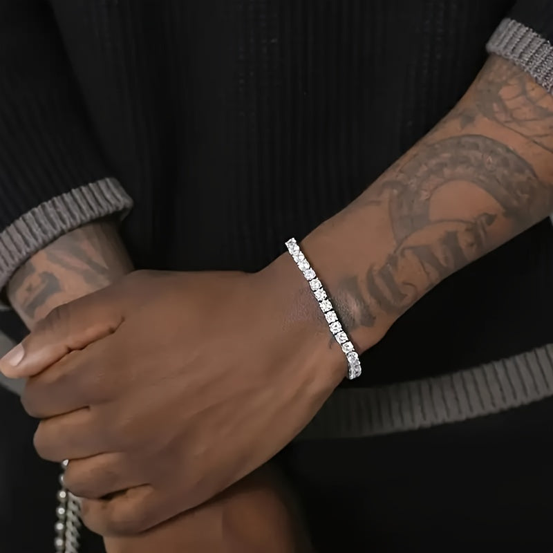 1pc S925 Sterling Silver 9.8 Carat Mosan Gem Hip Hop Bracelet