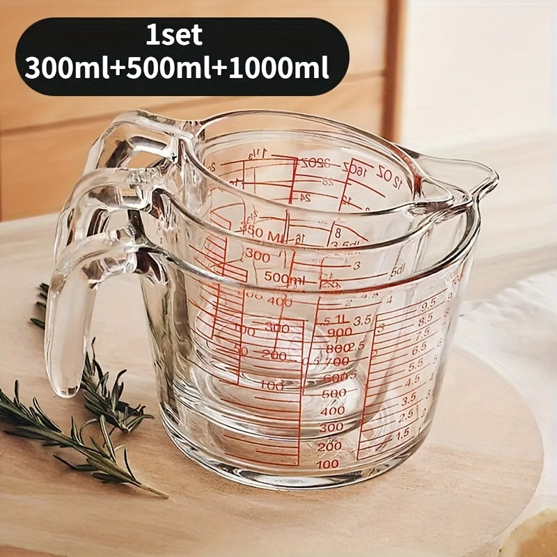 11.83oz 16.91oz 33.81oz Three-piece Set Glass Kitchen Measuring Cup With Scale Glass Cup Food-grade High-temperature Resistant Breakfast Milk Cup Egg-beating Baking Measuring Cup Glass Water Cup