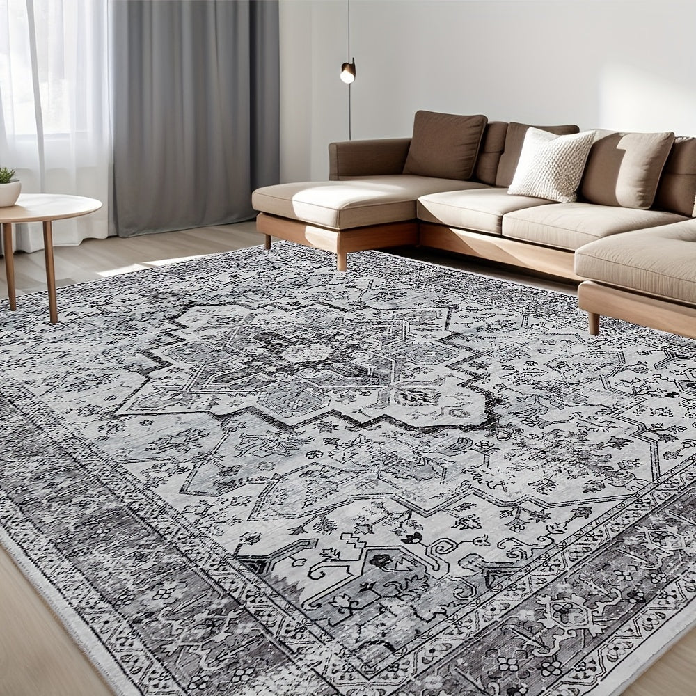 Bohemian Beige Washable Rugs, Ultra Soft Area Rugs, Non Slip Retro Rugs Foldable, Living Room And Bedroom Stain Resistant Rugs