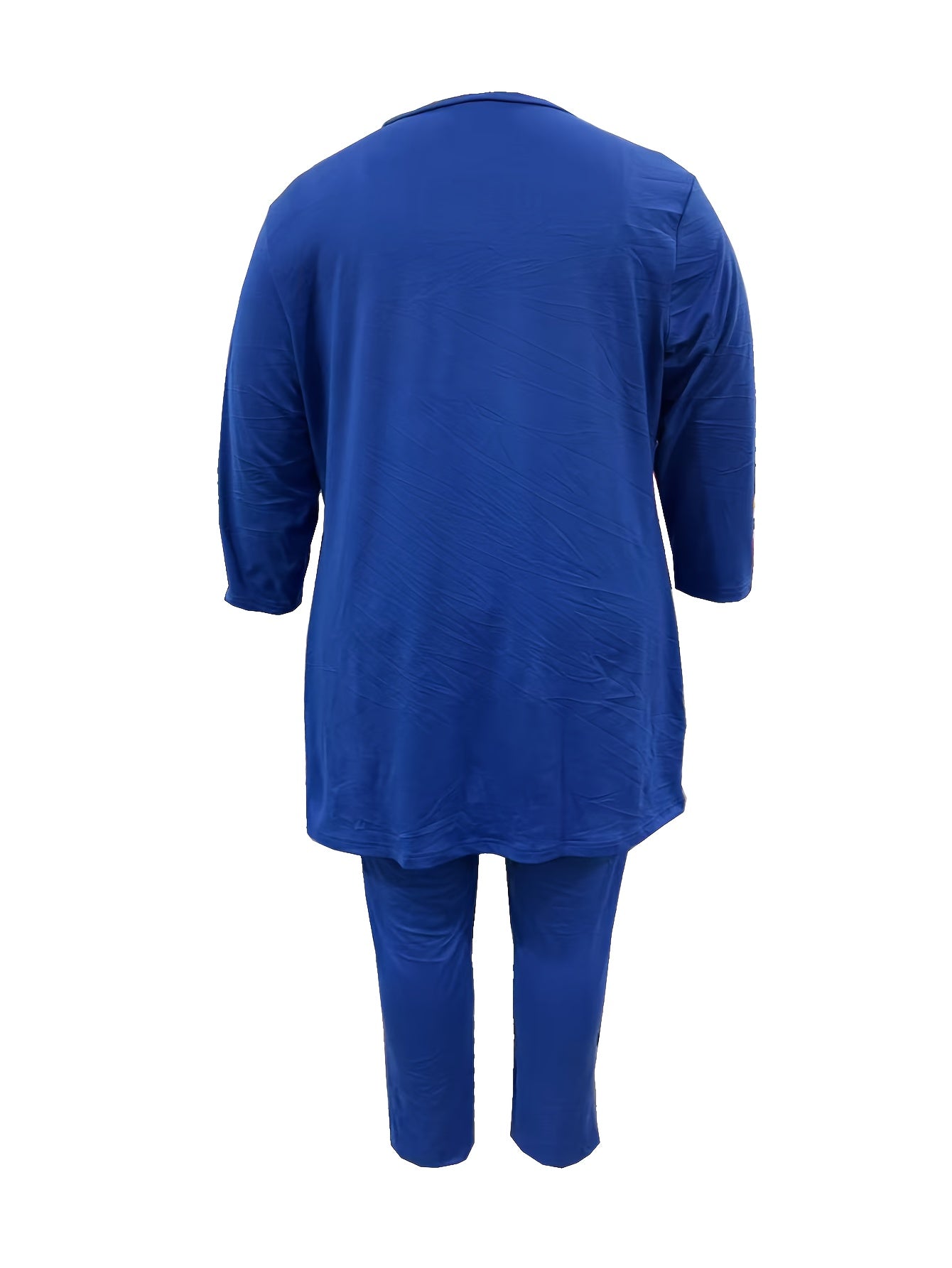 Plus Size Two-piece Set, Solid Color Round Neck 7-inch Sleeve Top And Pants Set, Women'S Two-piece Set