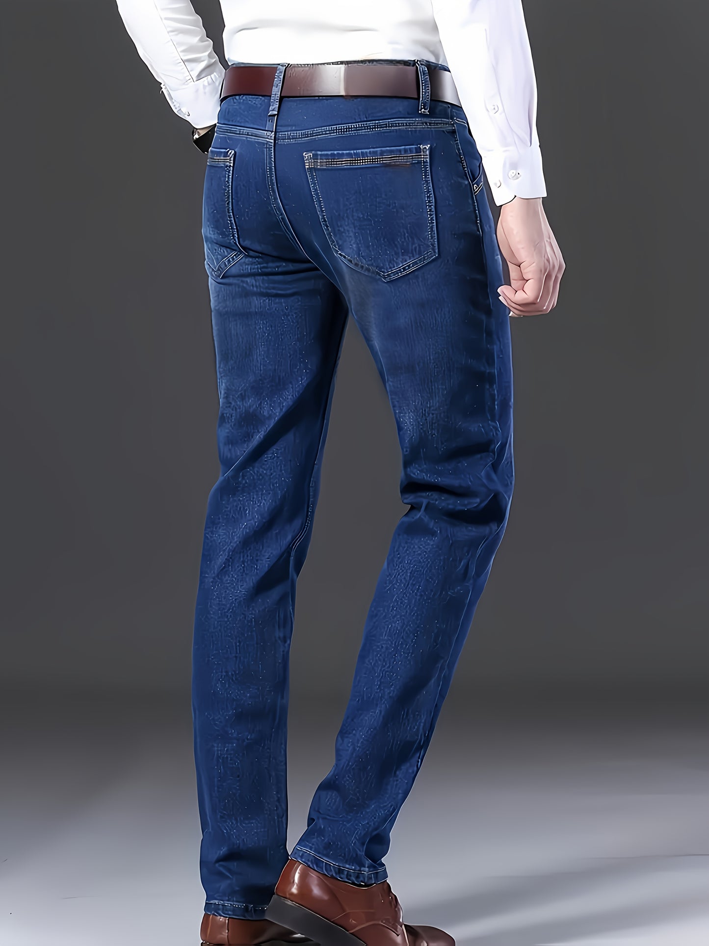 Men'S Classic Straight-Leg Jeans - Suitable for All-Season Business Casual, Black Color, with Stitching Details, Polyester Blend, Machine Washable, Tailored Fit Jeans for Various Casual Outings And Dates.
