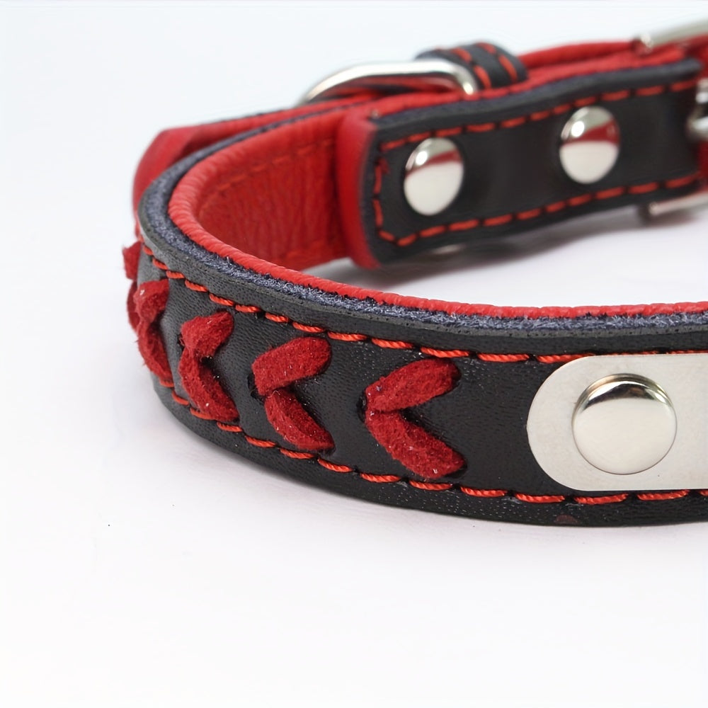 Personalized Dog Collar With Leash Set - Engraved Name Plate - Reflective Leather Dog Collar Custom Small Medium Or Large Size Dogs Cats