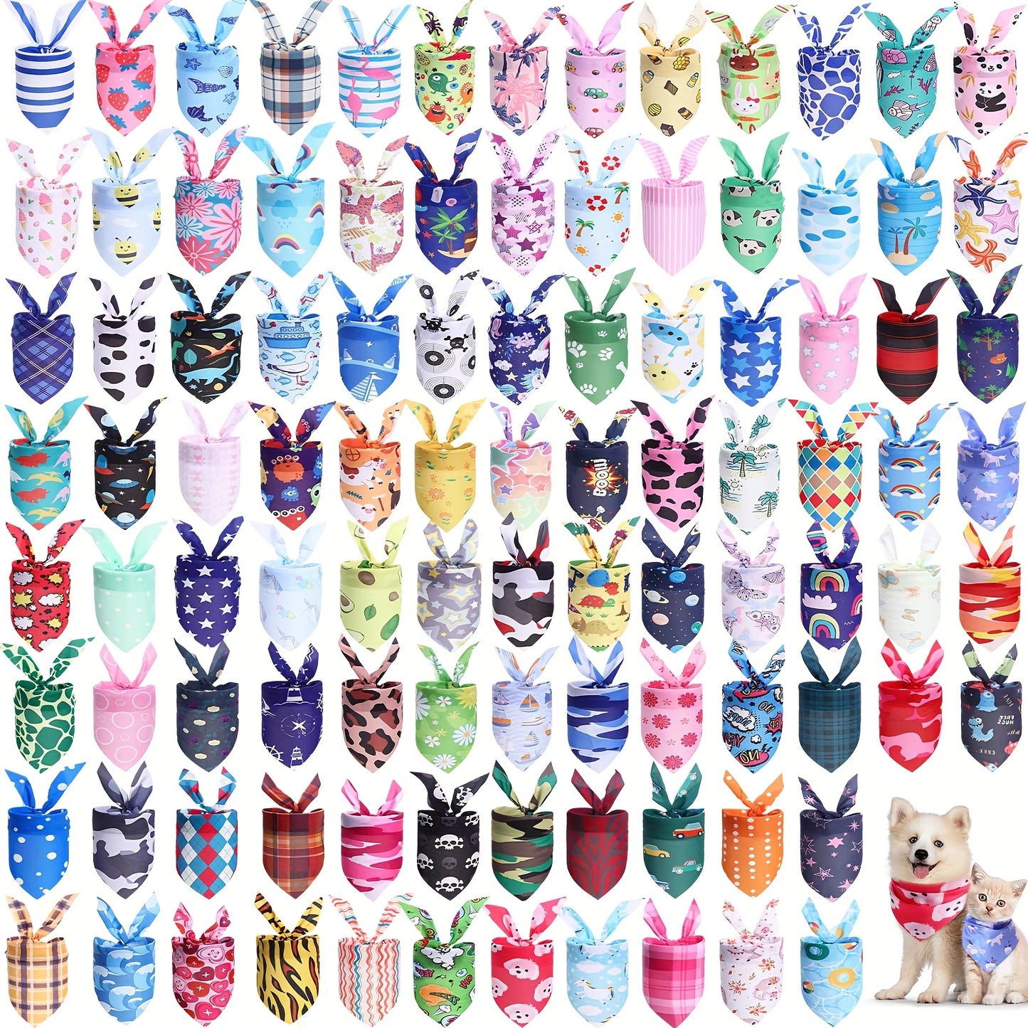 100pcs Spring Dog Bandanas Washable Triangle Scarves For Dogs