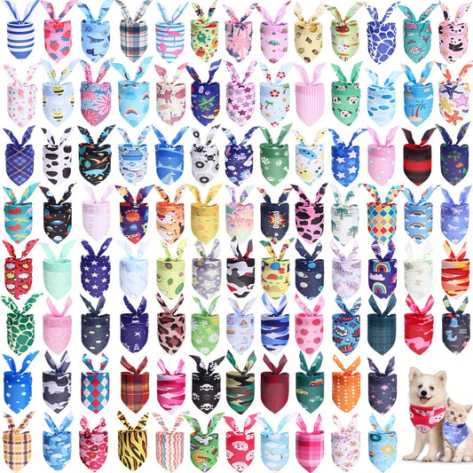 100pcs Spring Dog Bandanas Washable Triangle Scarves For Dogs