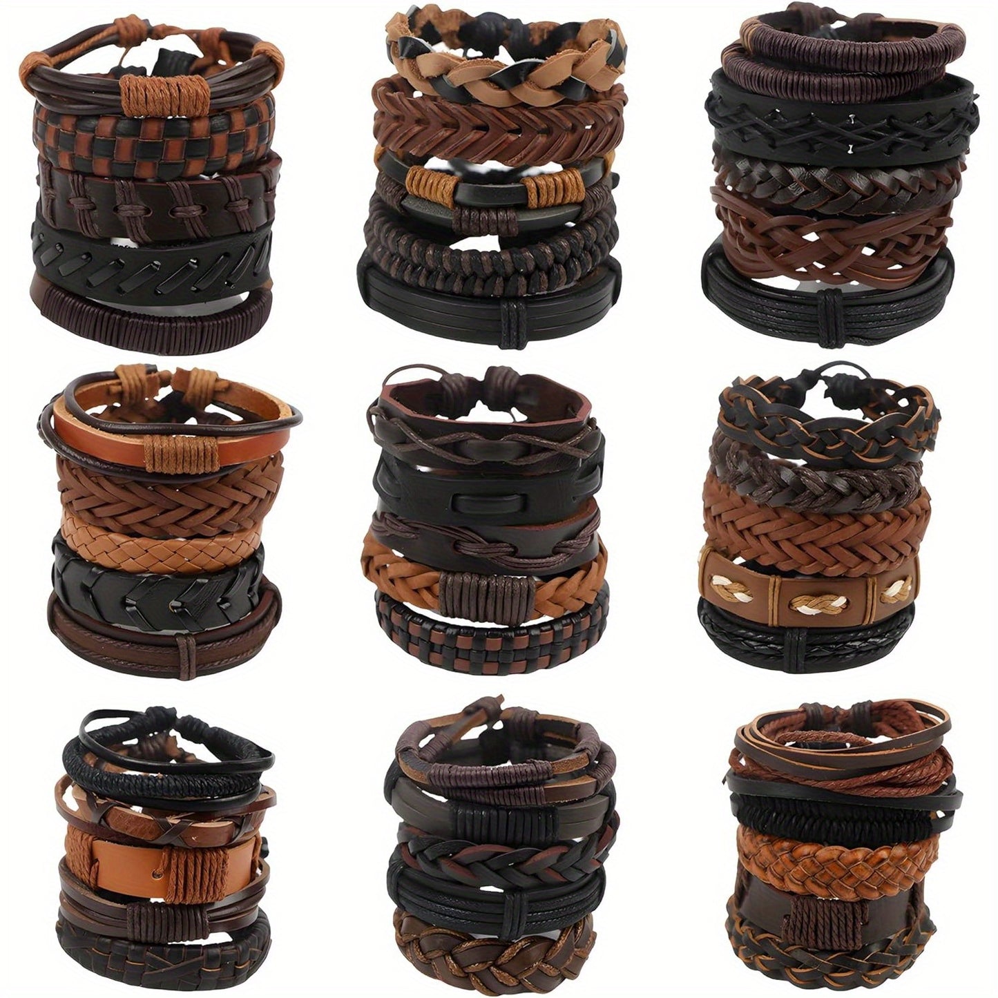 Random Shipment 26pcs Vintage Adjustable Faux Leather Bracelet, DIY Braided Faux Leather Bracelet, Mixed Gender Style, Black Brown Cuff Bracelet, Party Gift