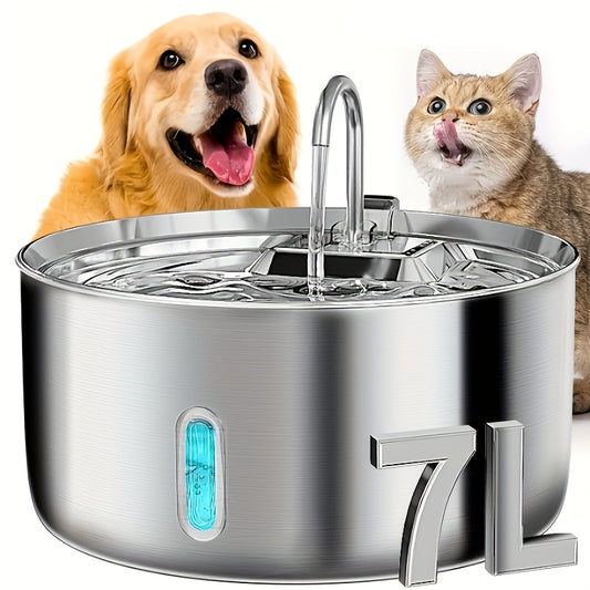 JPET 236Oz/7L/1.8Gal Stainless Steel Dog Water Fountain, Automatic Pet Fountain Dog Water Dispenser with Replacement Filters for Cats, Dogs, Multiple Pets, USB Powered Cat Water Dispenser with Water Level Window, Without Batt