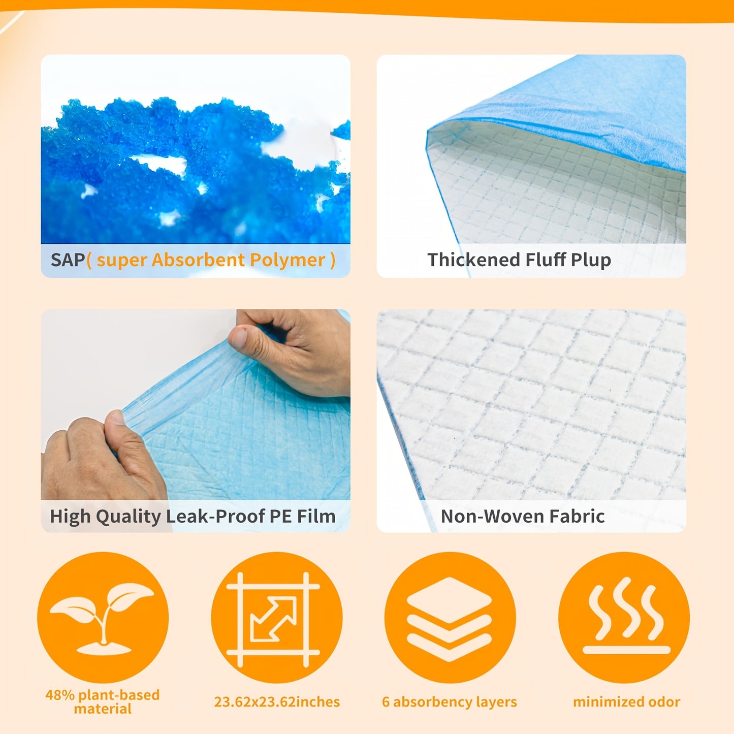 Dog and Puppy Pee Pads with Leak-Proof Quick-Dry Design for Potty Training, Standard Absorbency, Regular Size, 22 x 22 Inches, 23.62x 23.62 Inches, Pack of 100, Blue & White