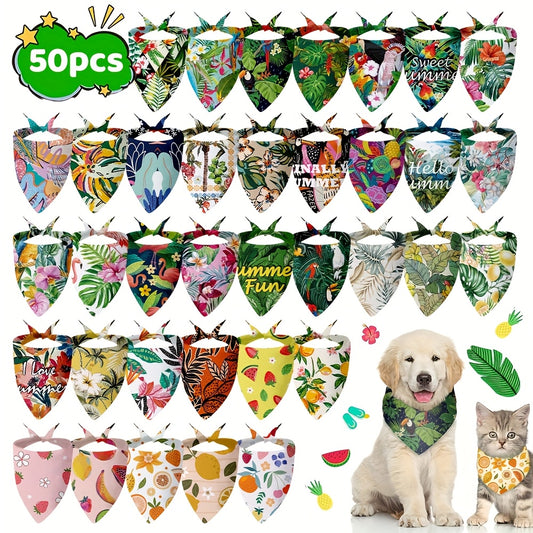 50pcs Summer Floral Pet Bandana Washable Dog Scarf Set