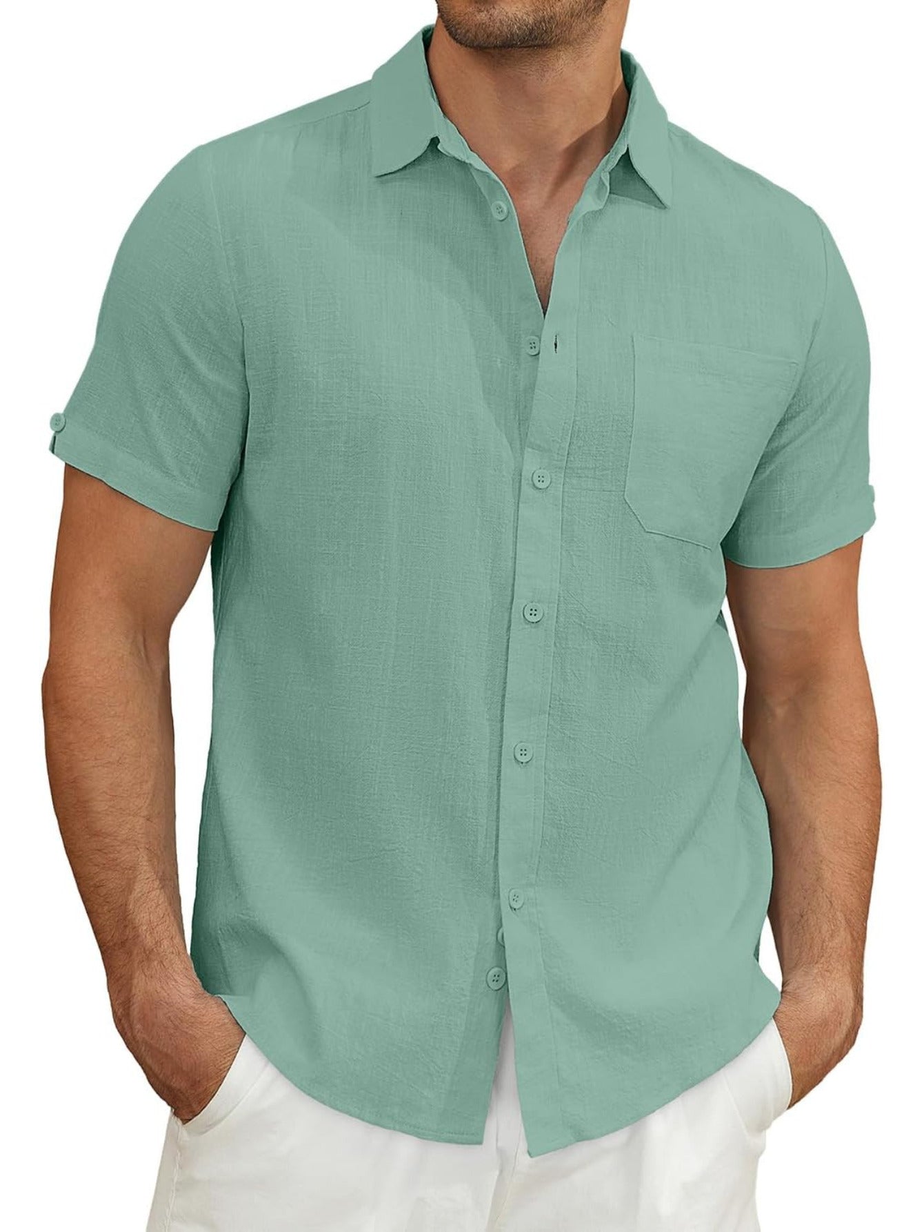 Men's Lightweight Casual Button Short Sleeve Cotton Shirt