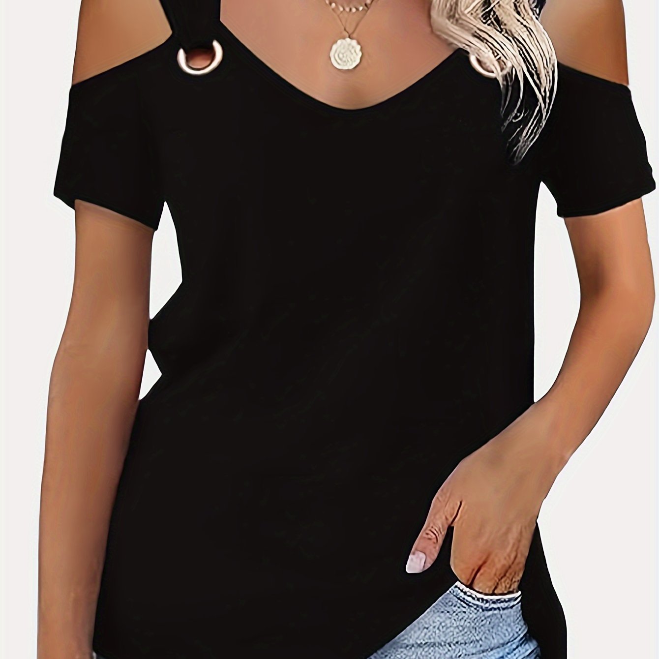 Fashionable V-Neck Cold Shoulder Top - Soft Autumn Wear