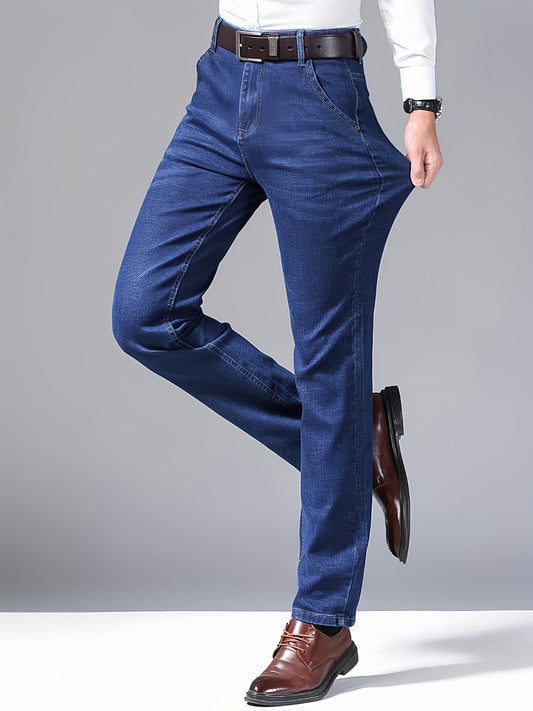 Business Jeans, Stylish Jeans, Slim-Fit Jeans, Skinny Jeans, Straight-Leg Jeans, Classic Men'S Business Casual Jeans - Versatile All-Season Jeans, Regular Fit, Polyester Blend, Machine Washable, Everyday Denim | Classic Denim