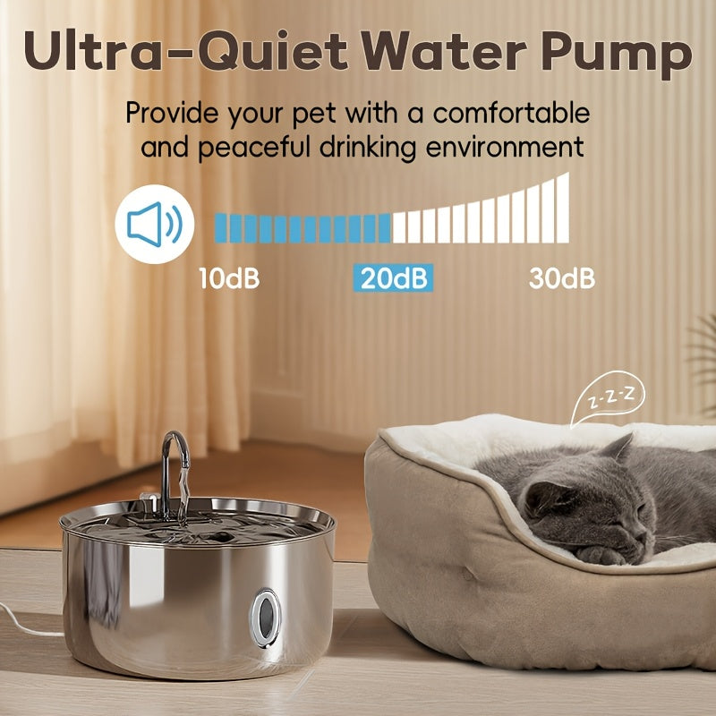 JPET 236Oz/7L/1.8Gal Stainless Steel Dog Water Fountain, Automatic Pet Fountain Dog Water Dispenser with Replacement Filters for Cats, Dogs, Multiple Pets, USB Powered Cat Water Dispenser with Water Level Window, Without Batt