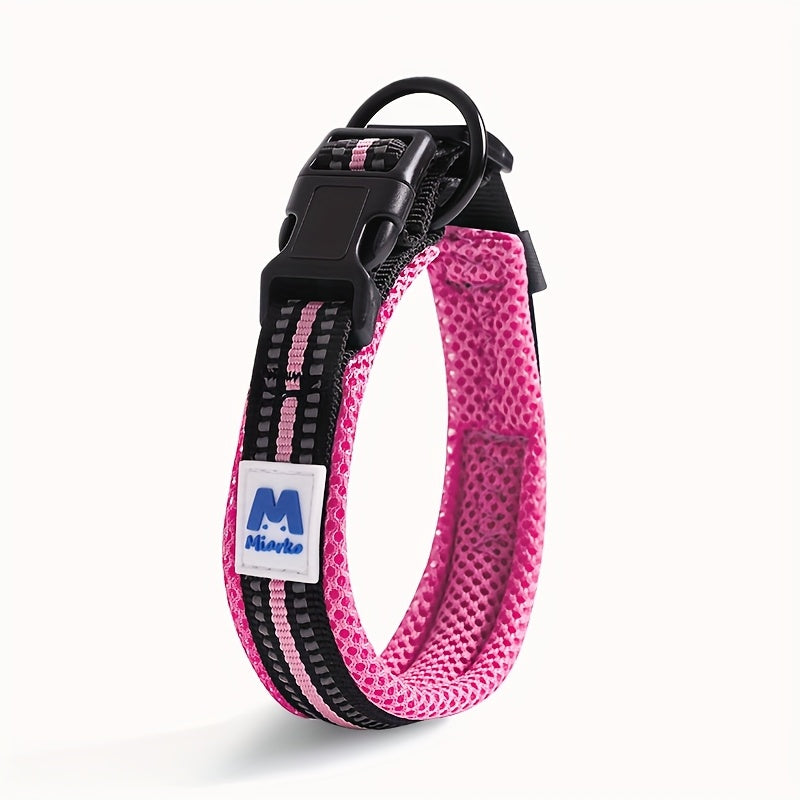 [Reflective Dog Collar] Reflective Adjustable Dog Collar | Breathable Nylon Strap with Strong Pin Buckle & Metal D-Ring for Small, Medium, and Large Dogs - Turquoise & Black Design