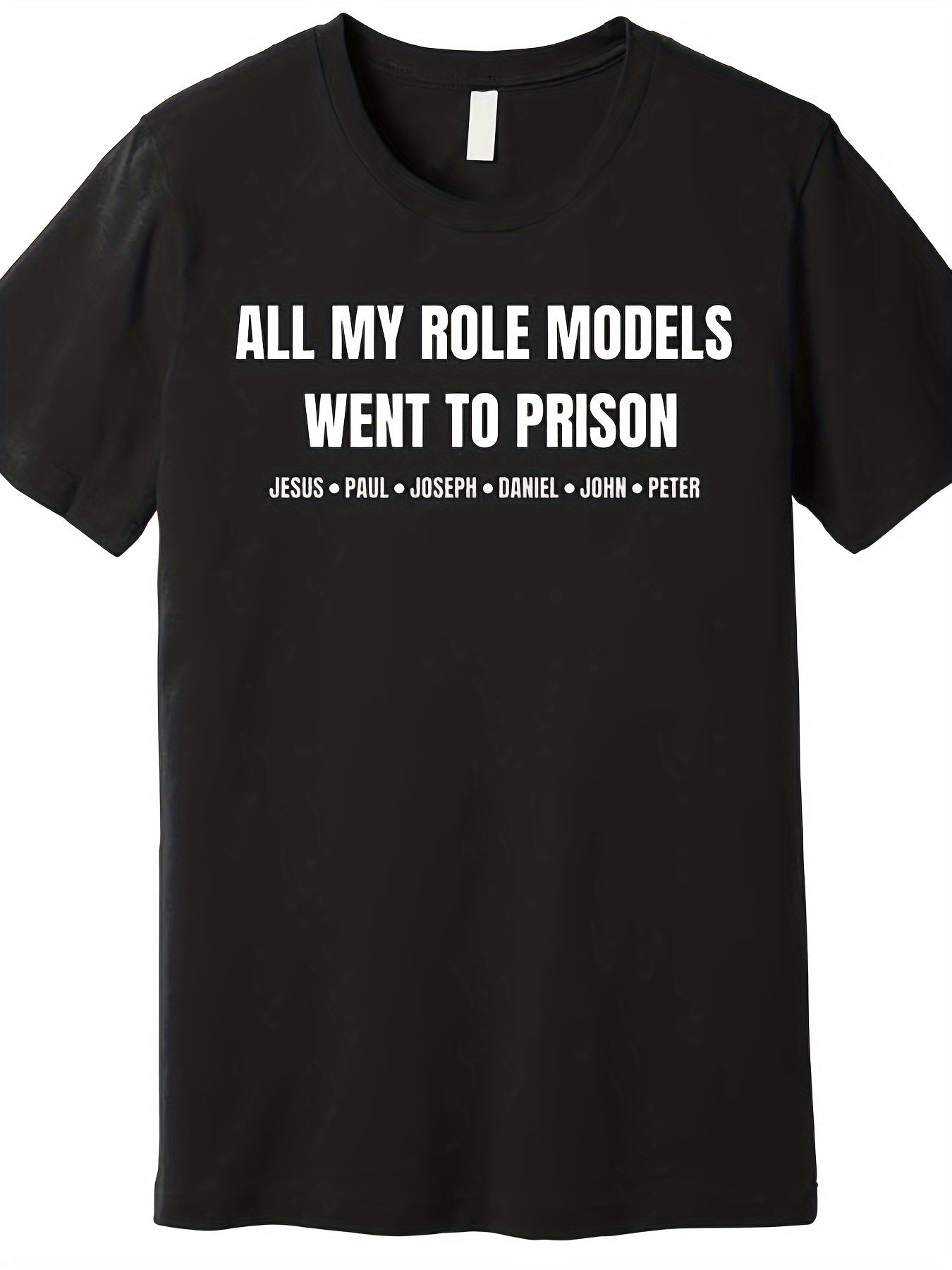 Men's Plus Size Black Cotton T-Shirt - All My Role Models Went to Prison Fun Graphic Tee
